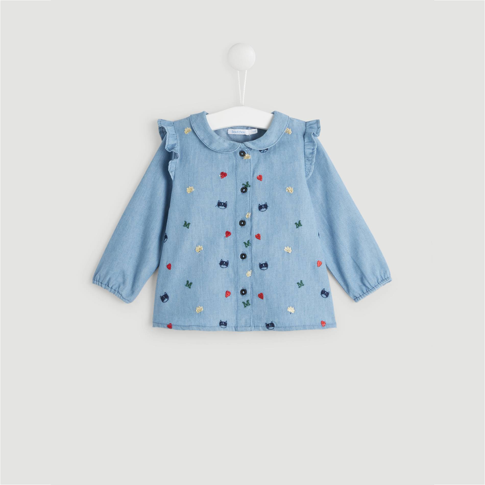 Blouse manches longues chambray, Bleu marine, large image number 0.0
