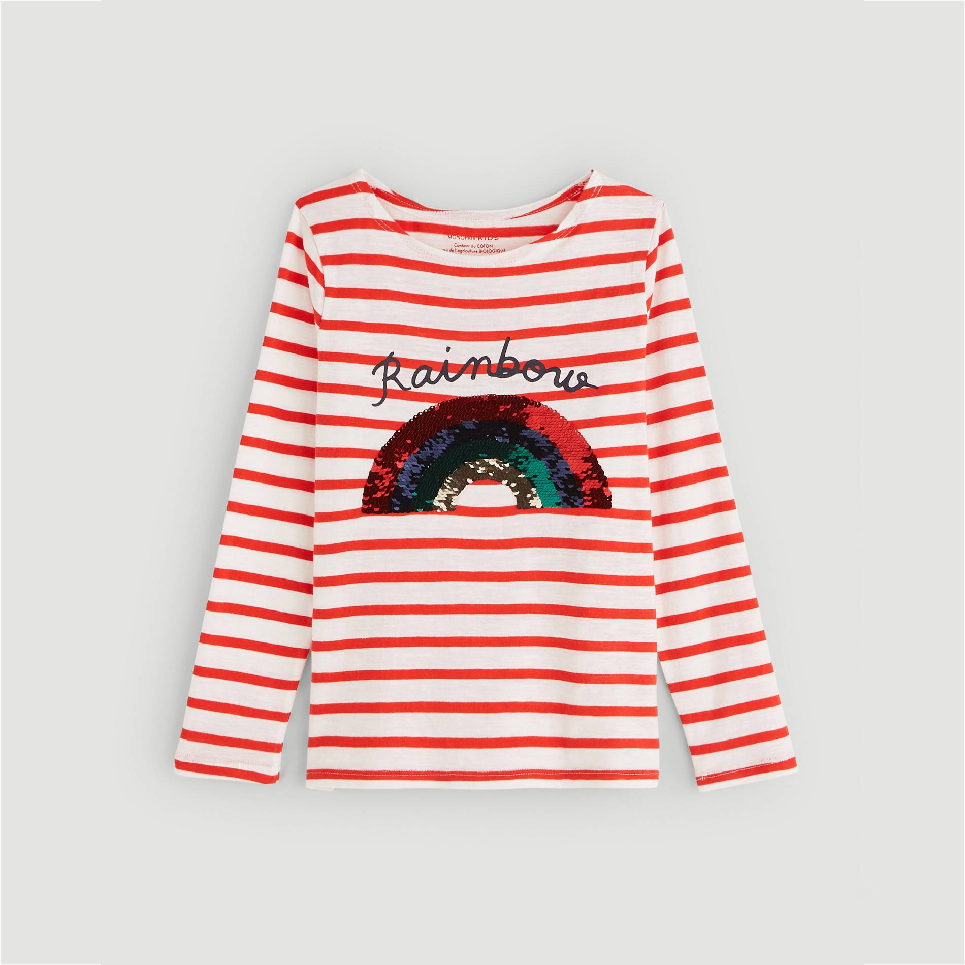 T-shirt manches longues raye en coton BIO, Ecru, large image number 0