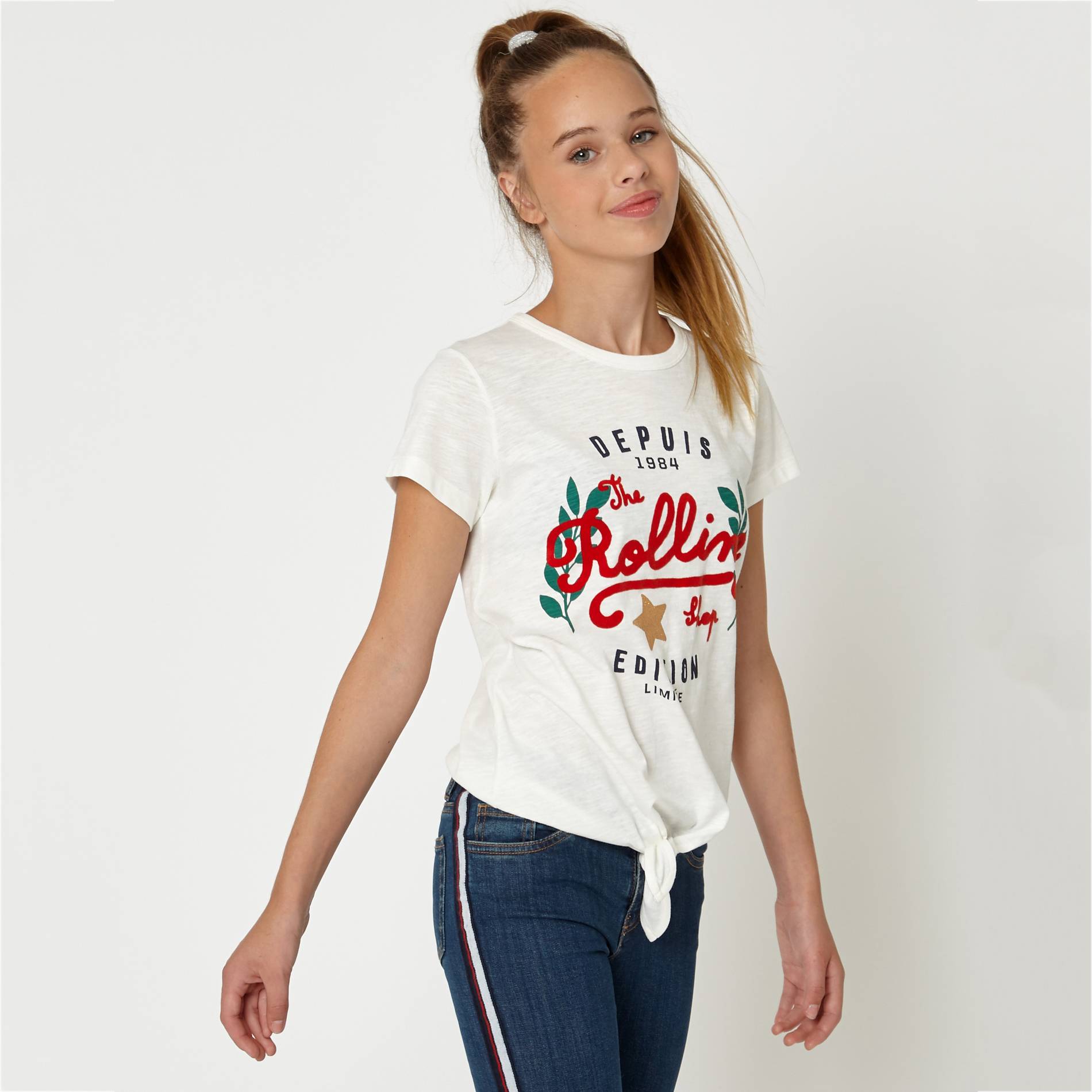 T-shirt manches courtes imprime en coton BIO, Ecru, large image number 0.0