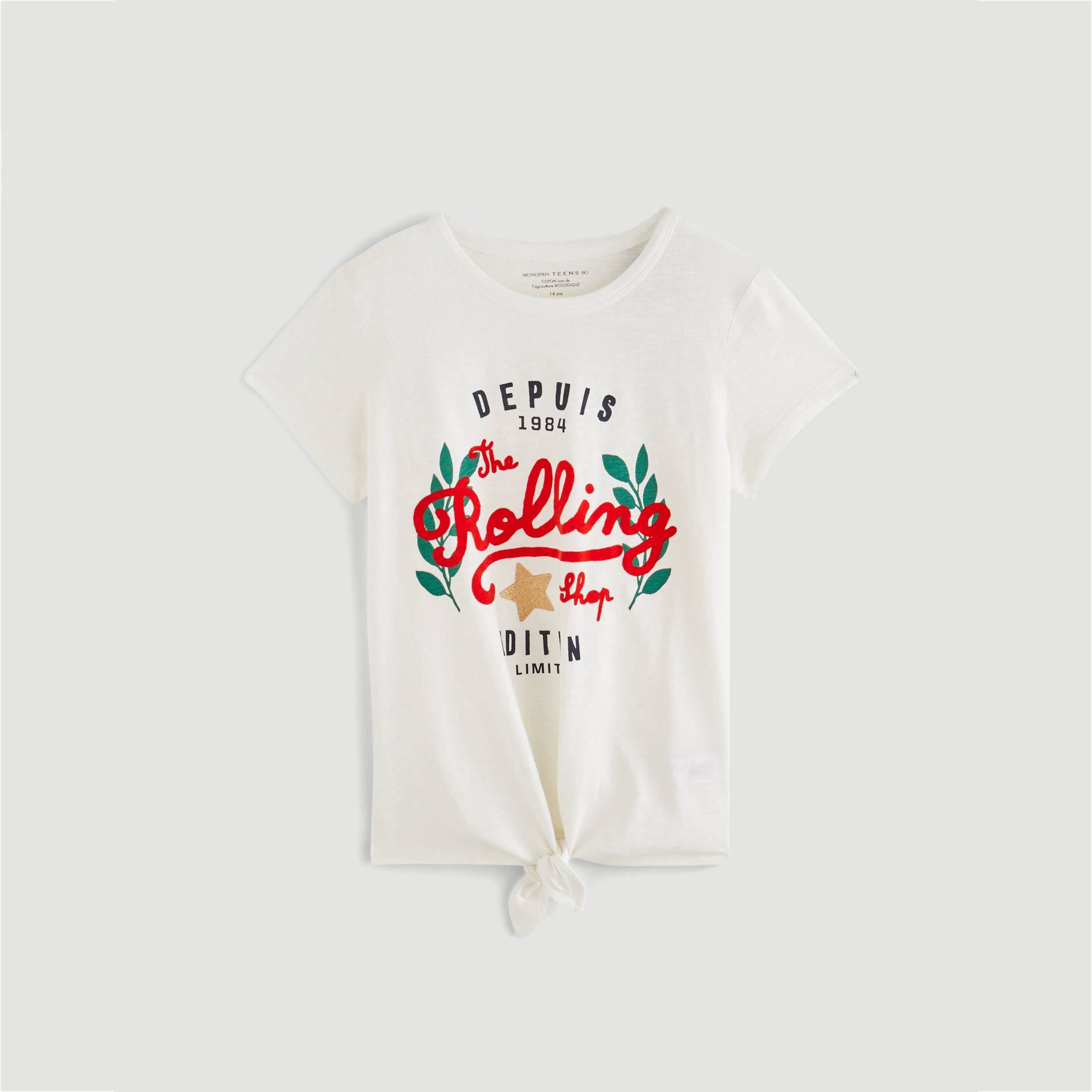 T-shirt manches courtes imprime en coton BIO, Ecru, large image number 1.0