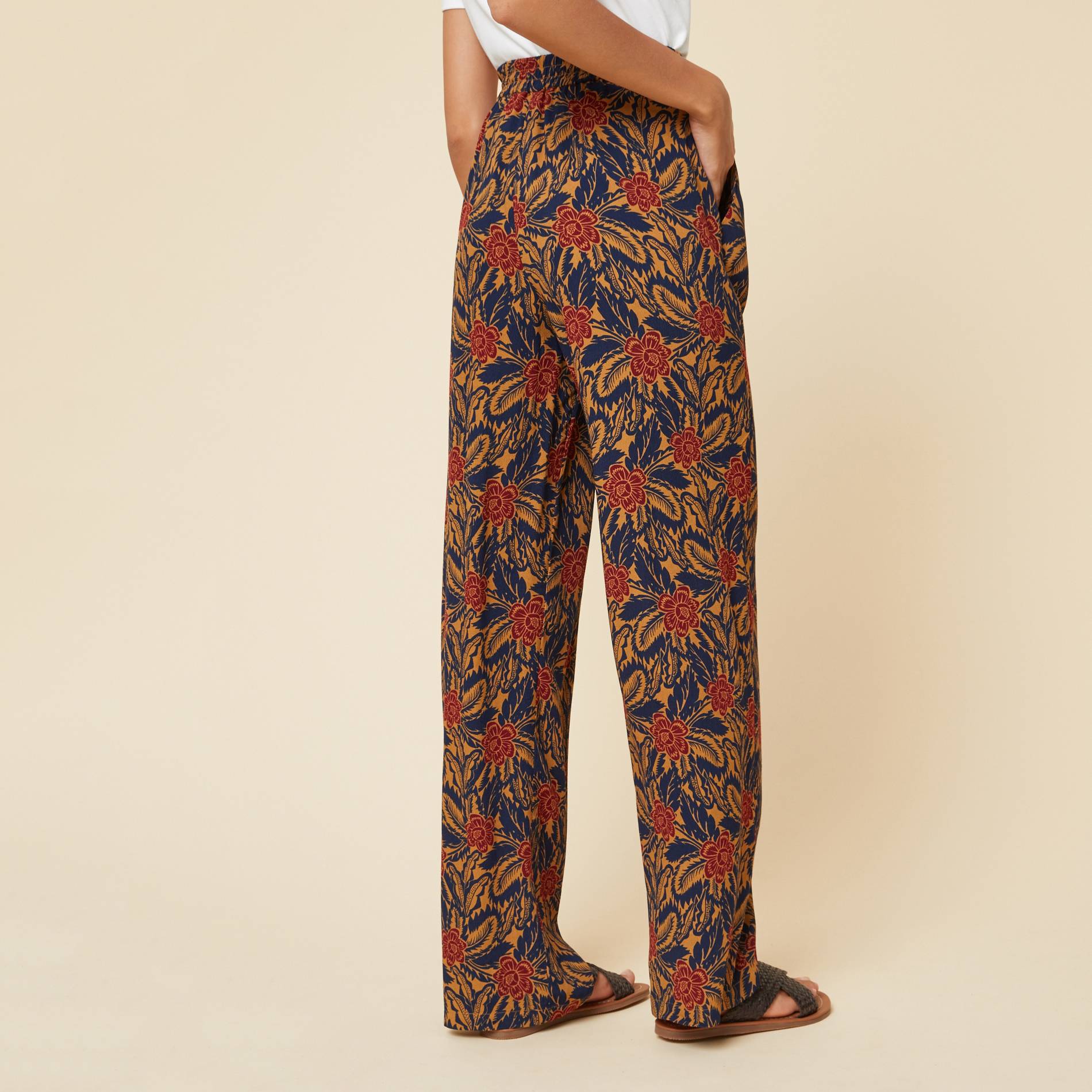 Pantalon large imprimé en viscose, Indigo, large image number 1.0
