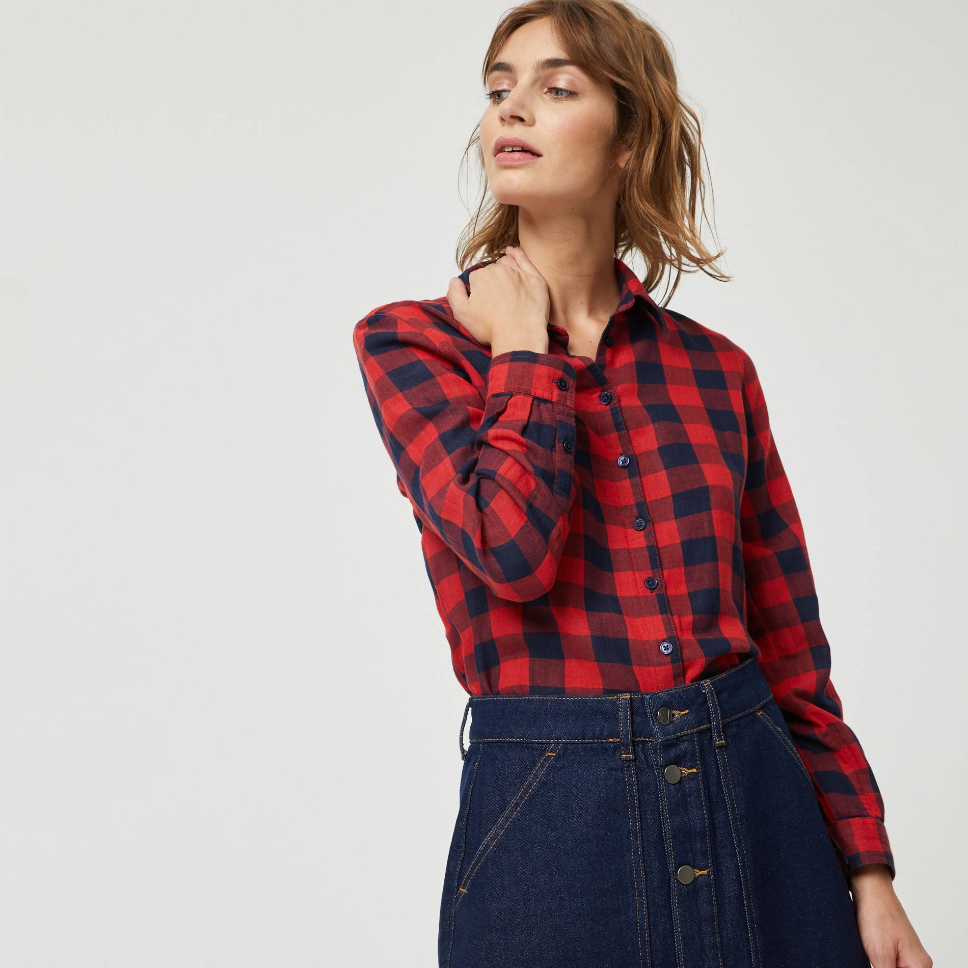 Chemise a carreaux en coton BIO, Rouge, large image number 0