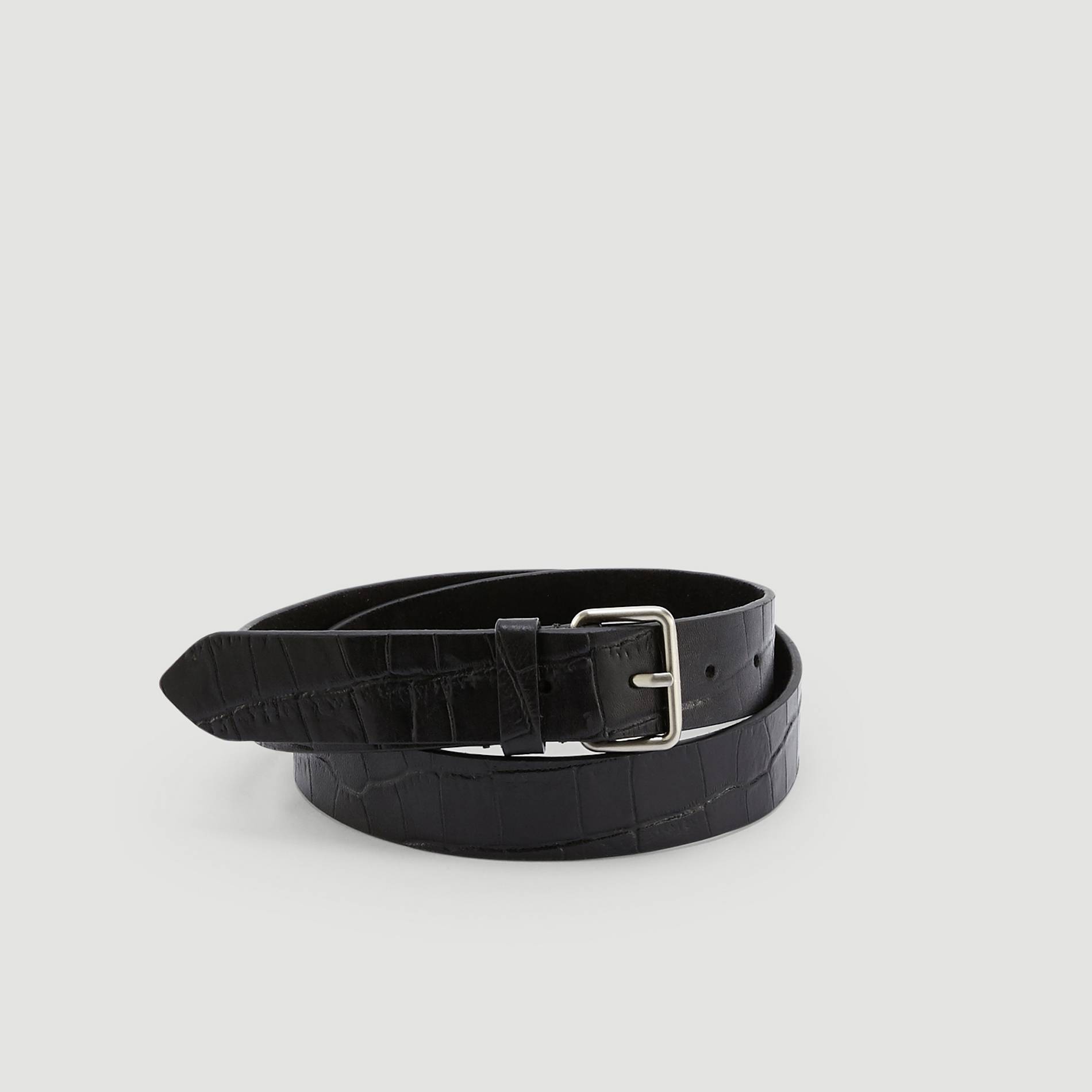 Ceinture en cuir effet crocodile, Noir, large image number 0