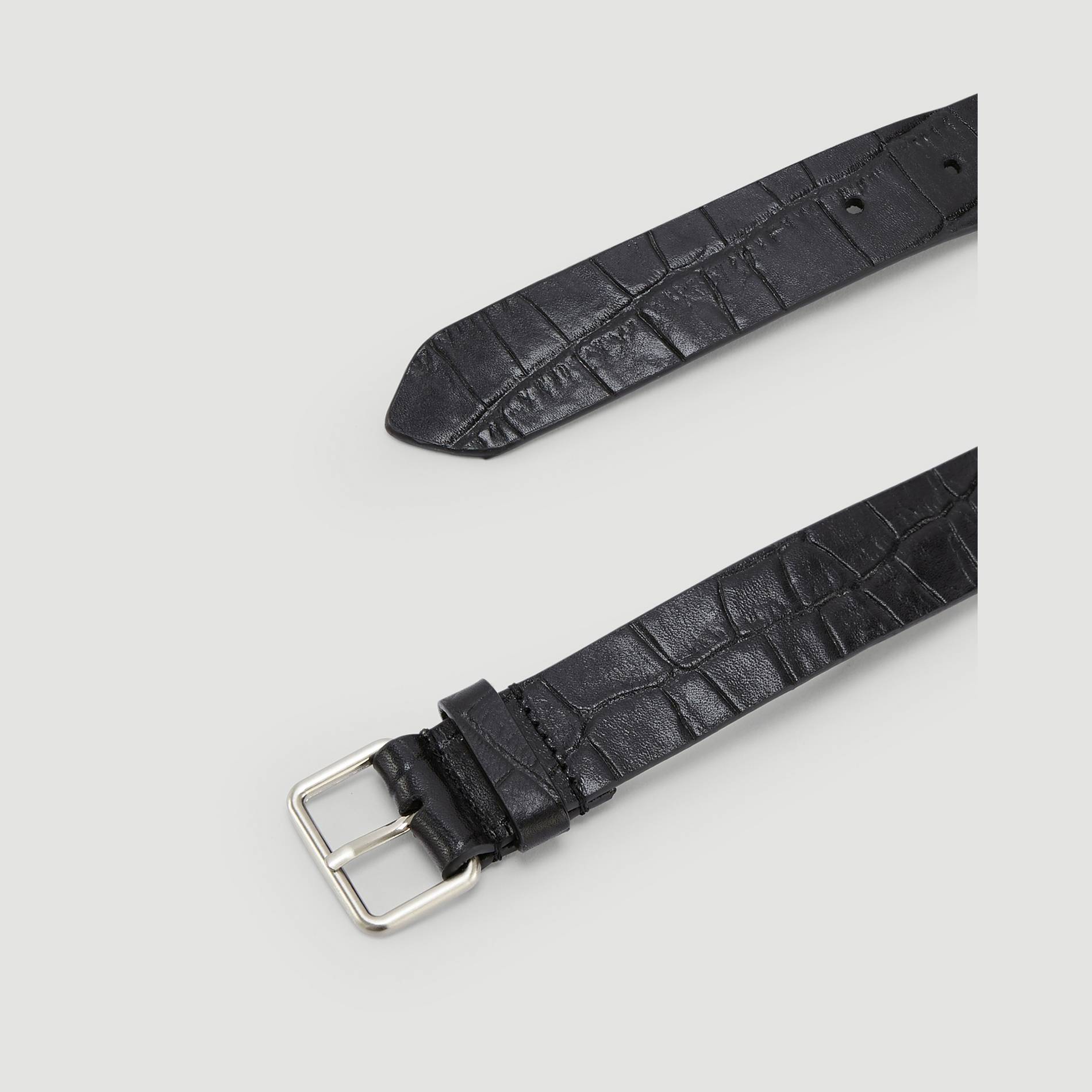 Ceinture en cuir effet crocodile, Noir, large image number 1.0