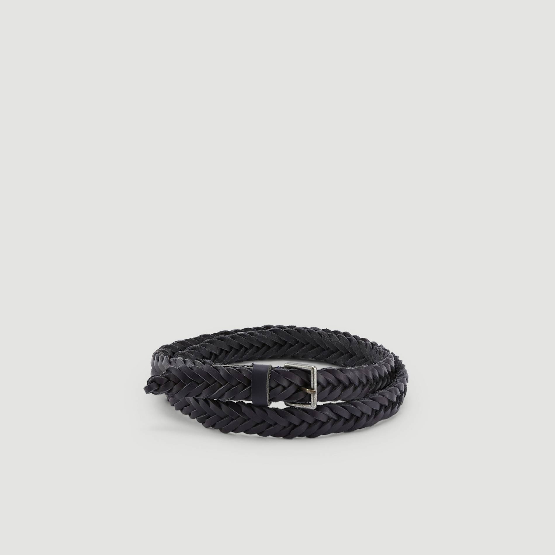 Ceinture tressee en cuir, Bleu marine, large image number 0