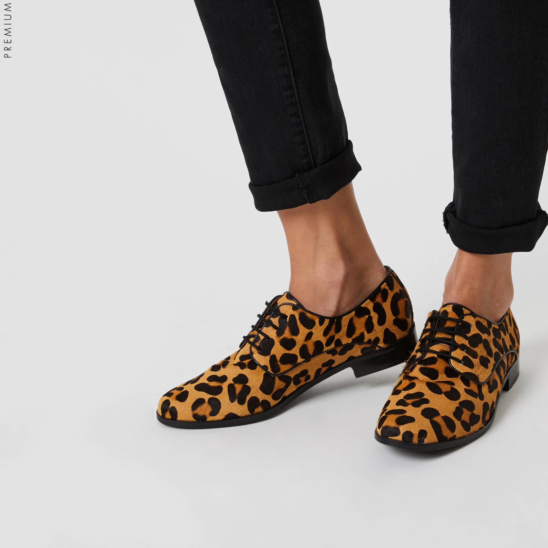Derbies en cuir effet leopard, Brun clair, large image number 0