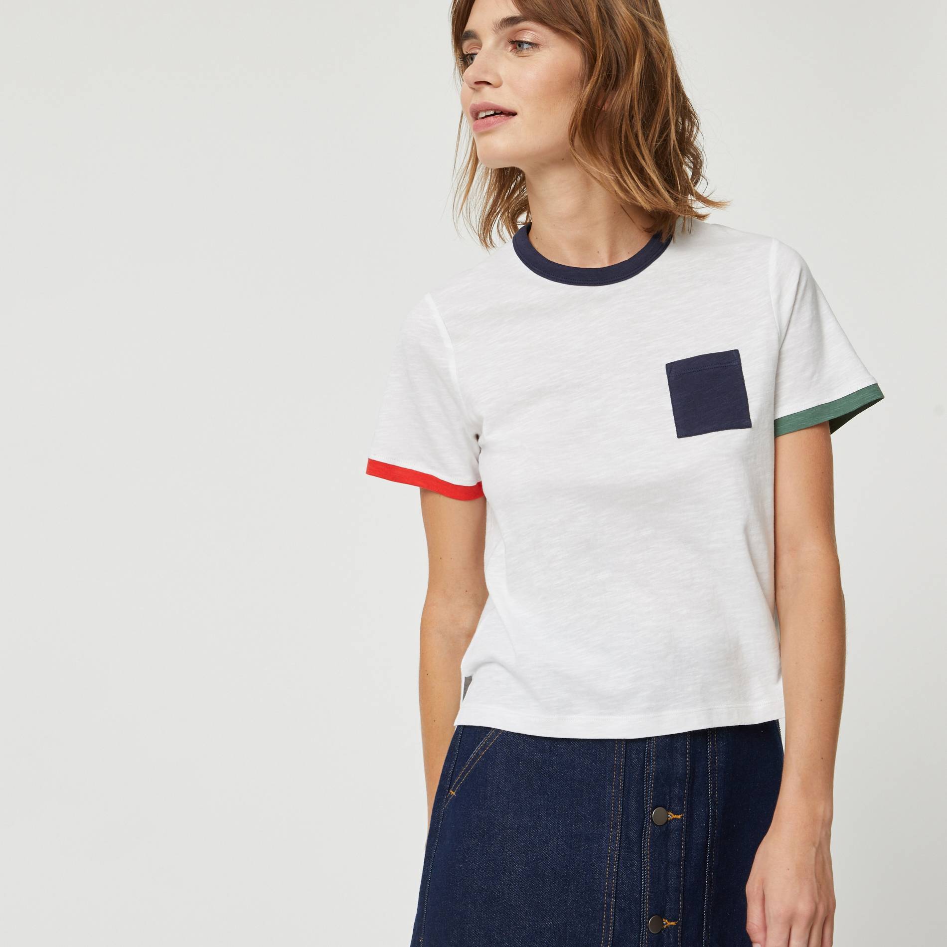 T-shirt en coton details contraste, Blanc, large image number 0