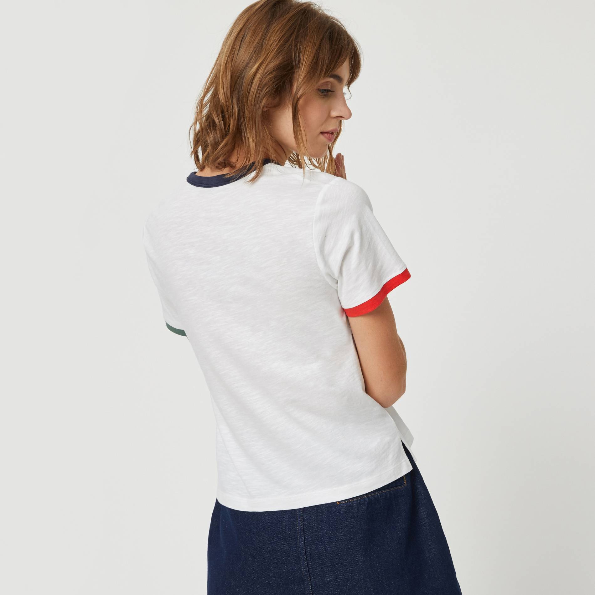T-shirt en coton details contraste, Blanc, large image number 1