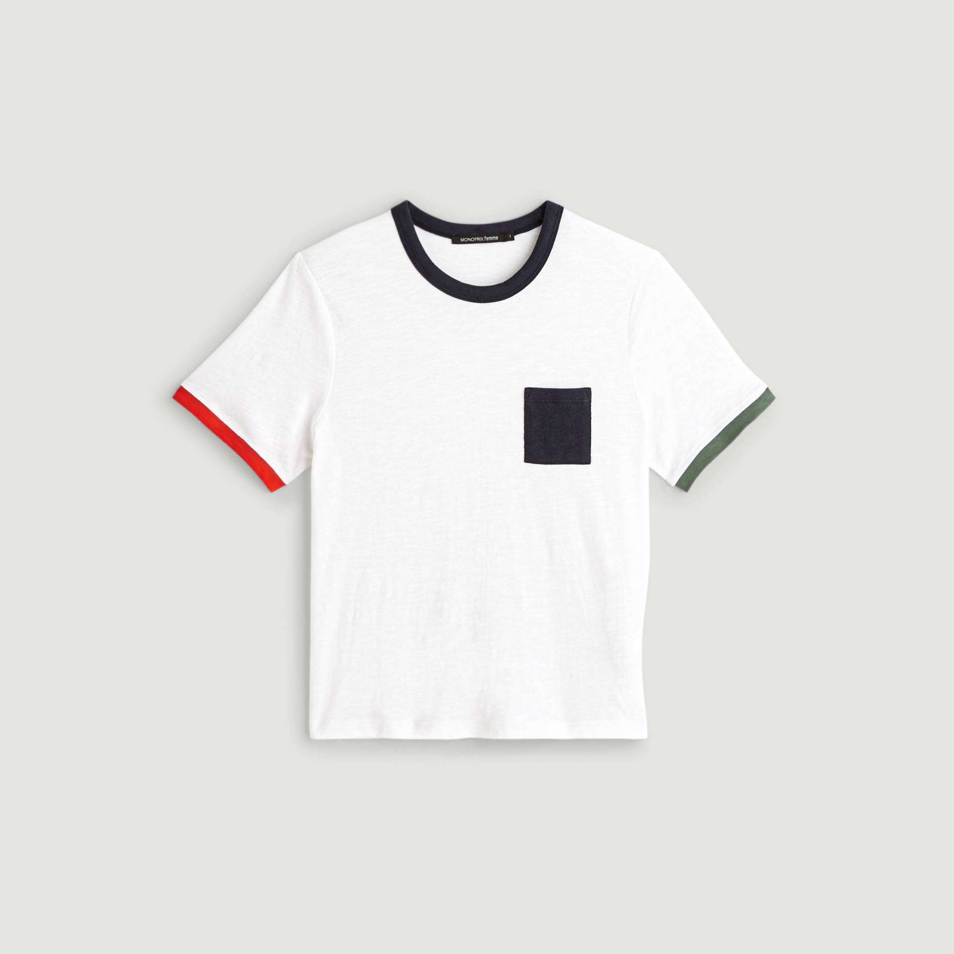 T-shirt en coton details contraste, Blanc, large image number 2