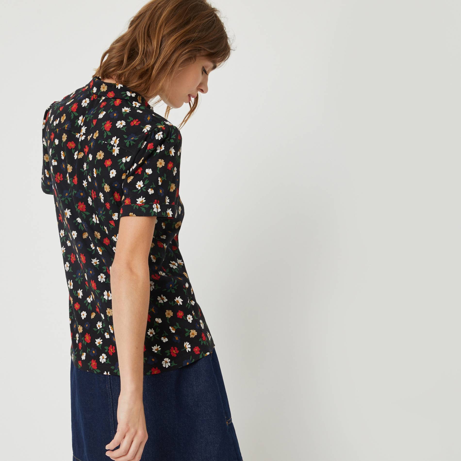 Chemise en maille imprime fleurs, Noir, large image number 1.0