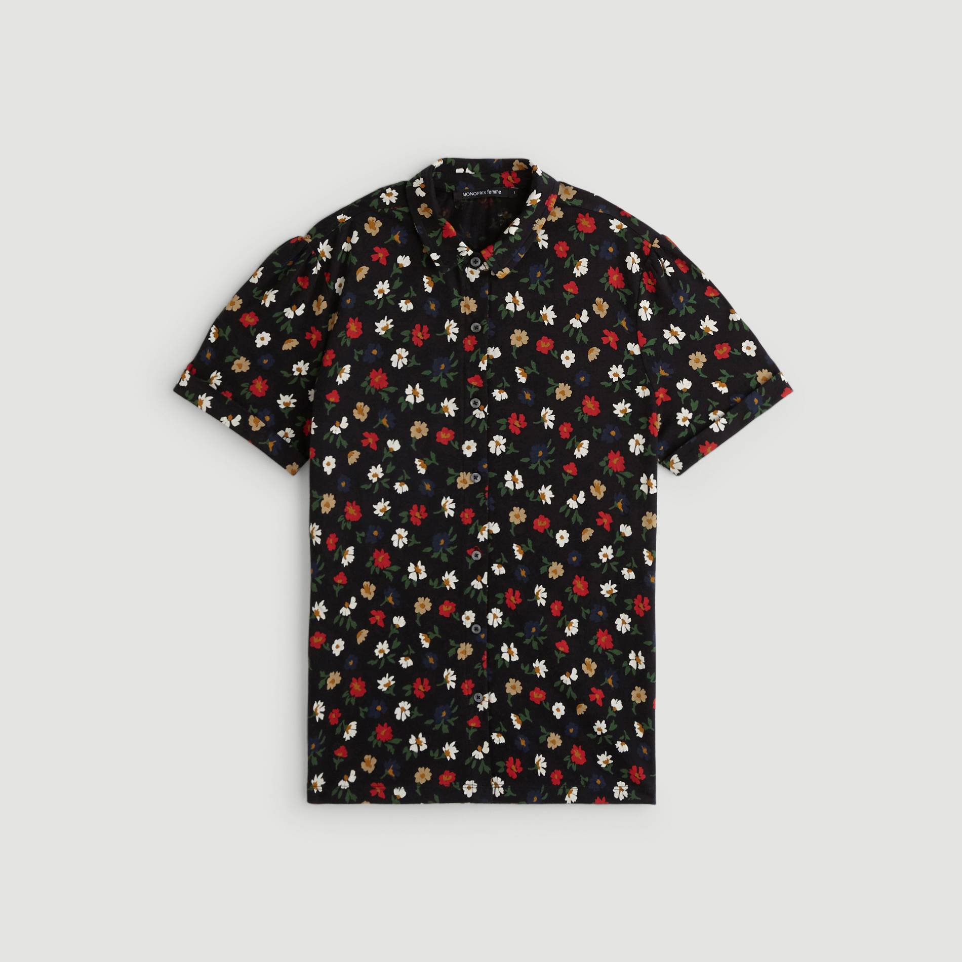 Chemise en maille imprime fleurs, Noir, large image number 2