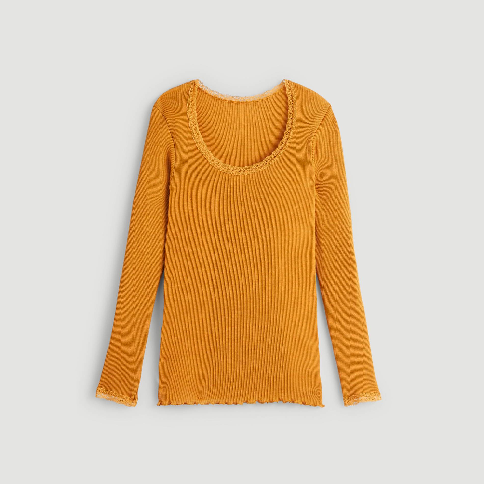 T-shirt manches longues en laine et soie, Safran, large image number 2.0