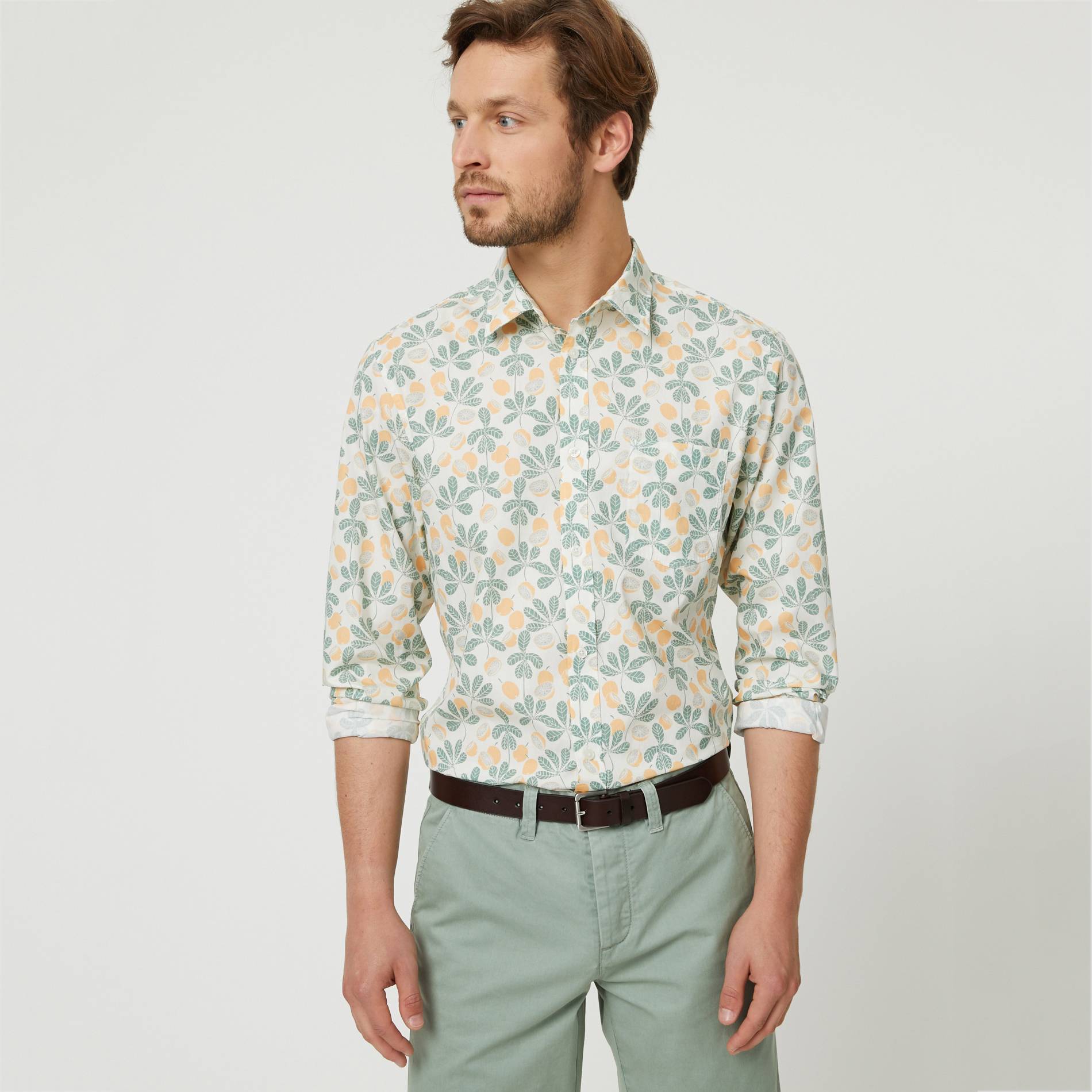 Chemise imprimee coupe slim, Ecru, large image number 0