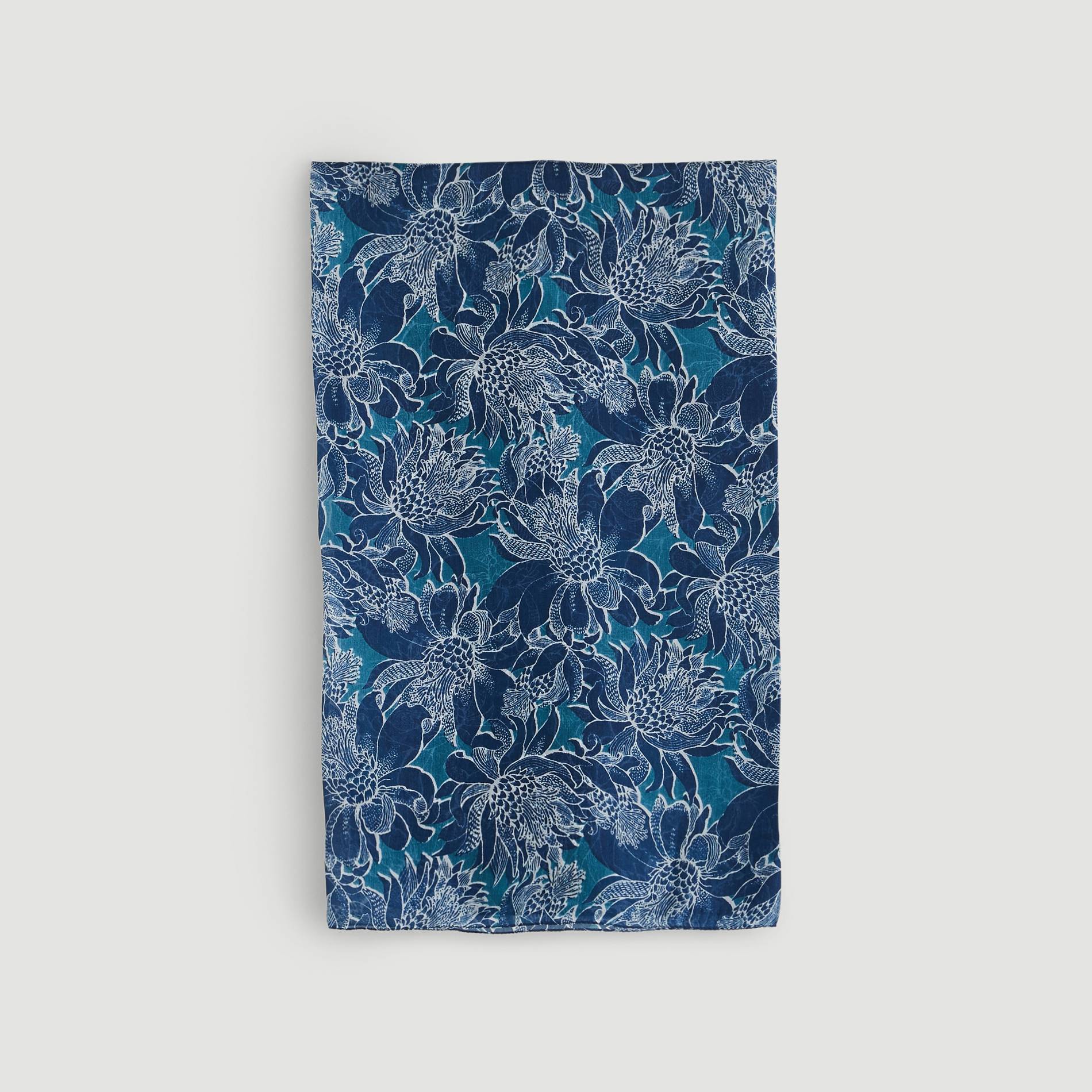 Etole en soie imprime fleurs, Indigo, large image number 1