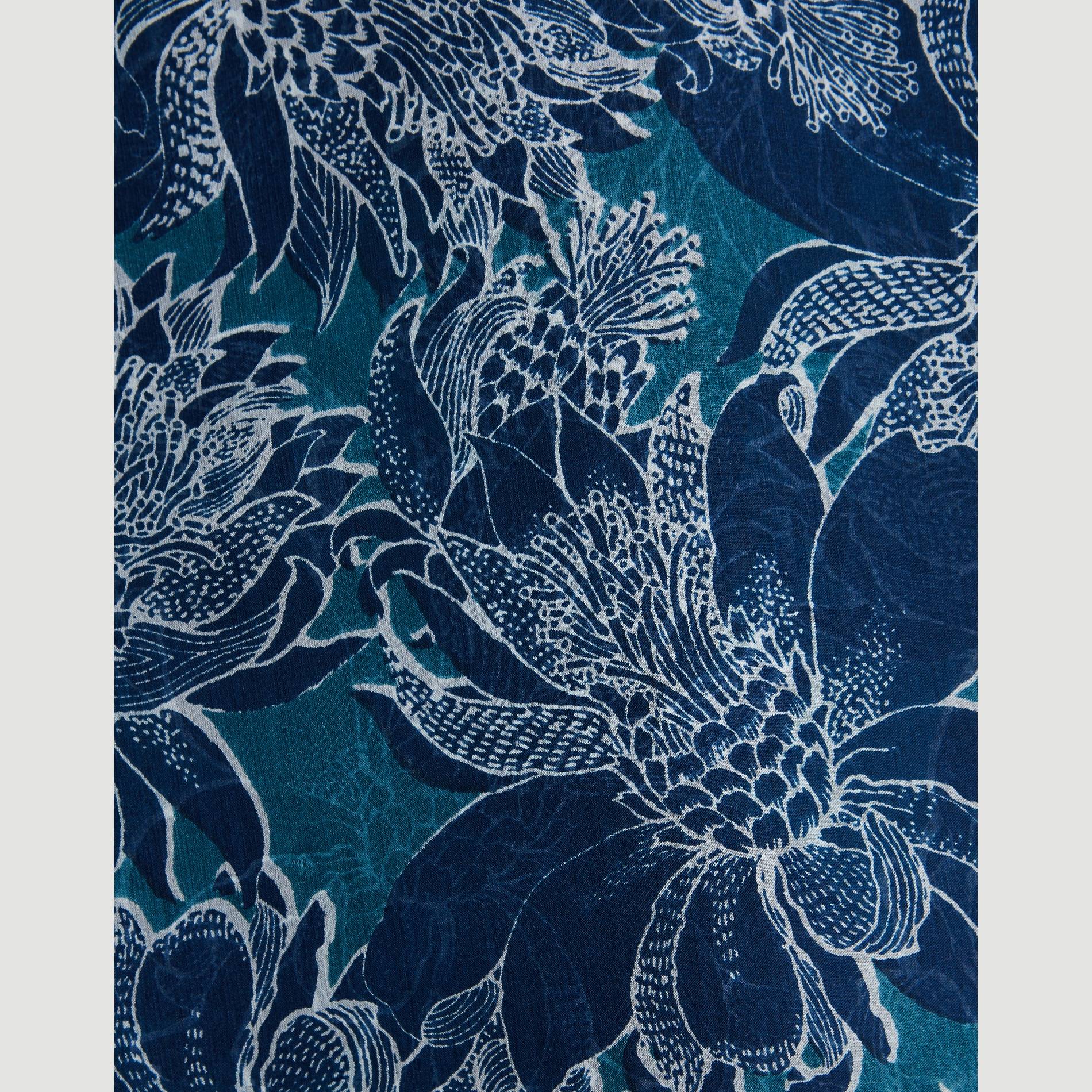 Etole en soie imprime fleurs, Indigo, large image number 2