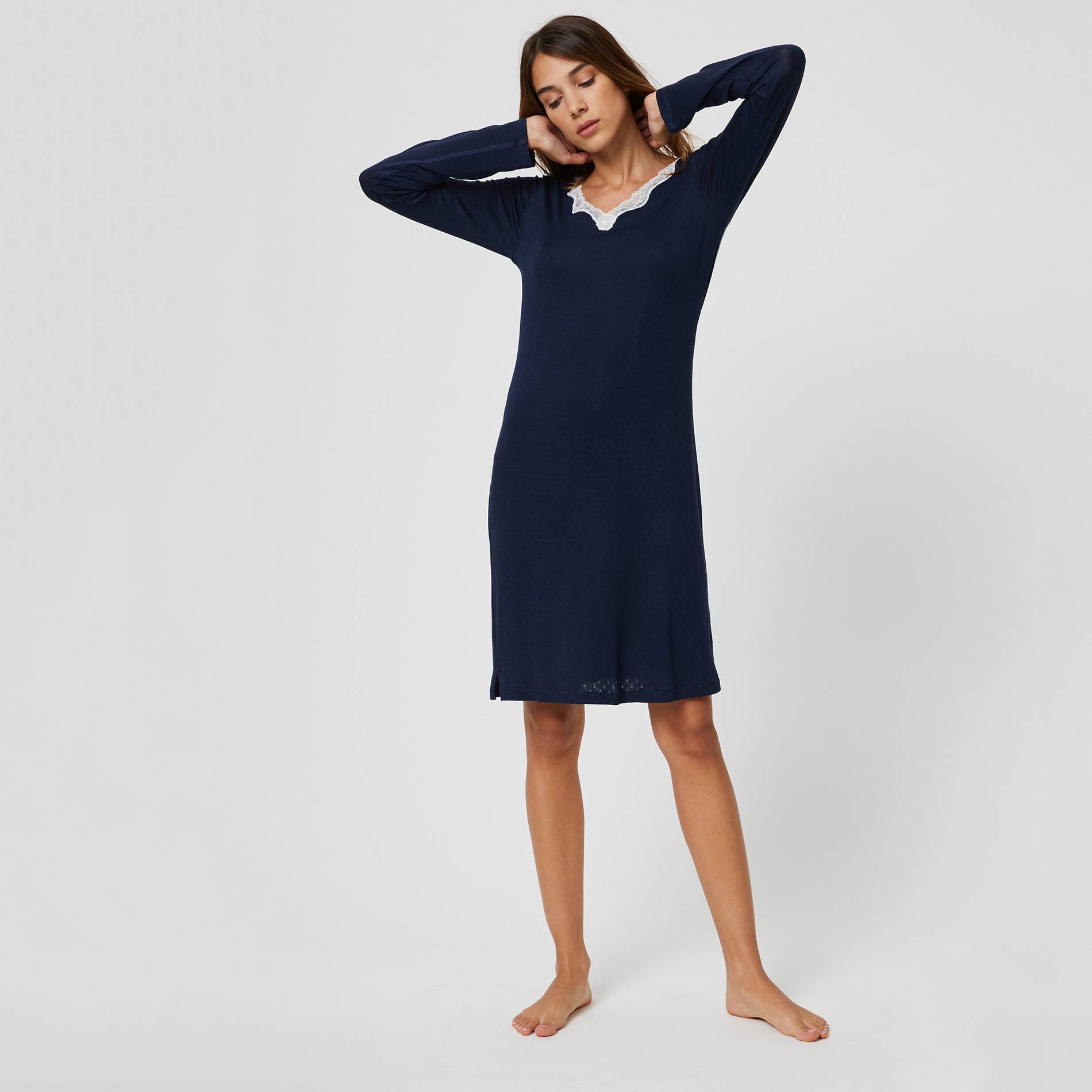 Chemise de nuit encolure dentelle, Indigo, large image number 0.0