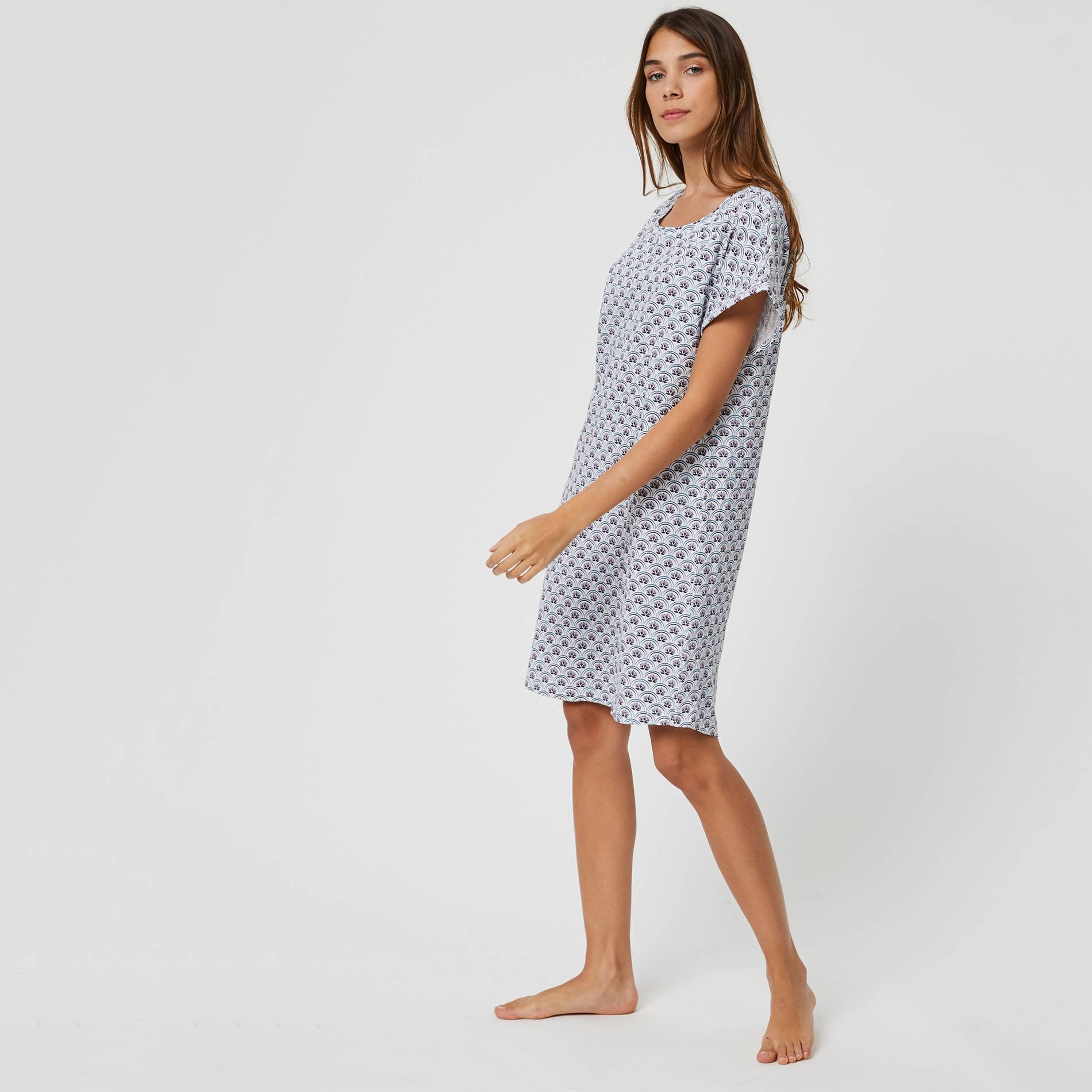 Chemise de nuit imprimee en coton BIO, Ecru, large image number 0