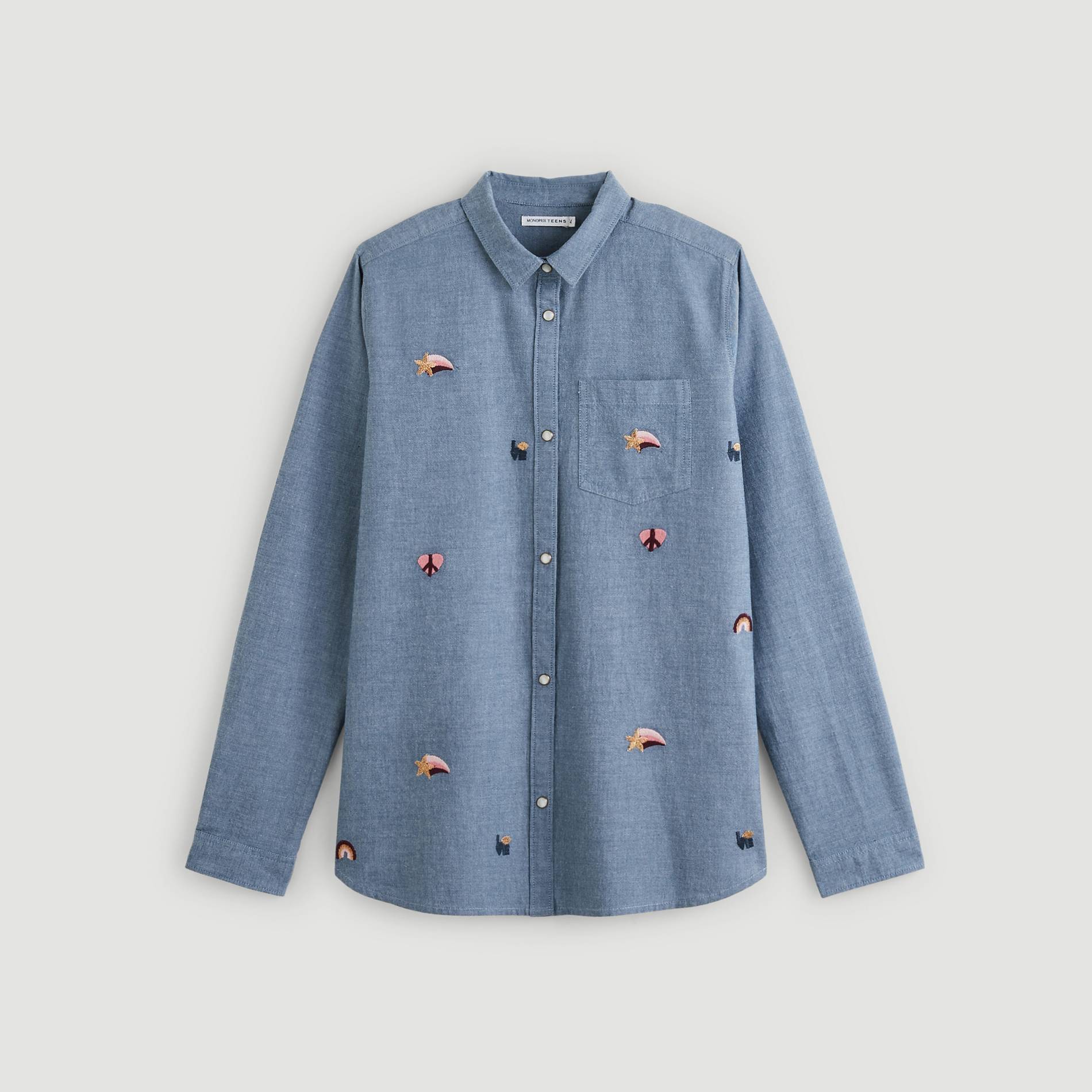 Blouse denim brodee, Bleu pâle, large image number 1