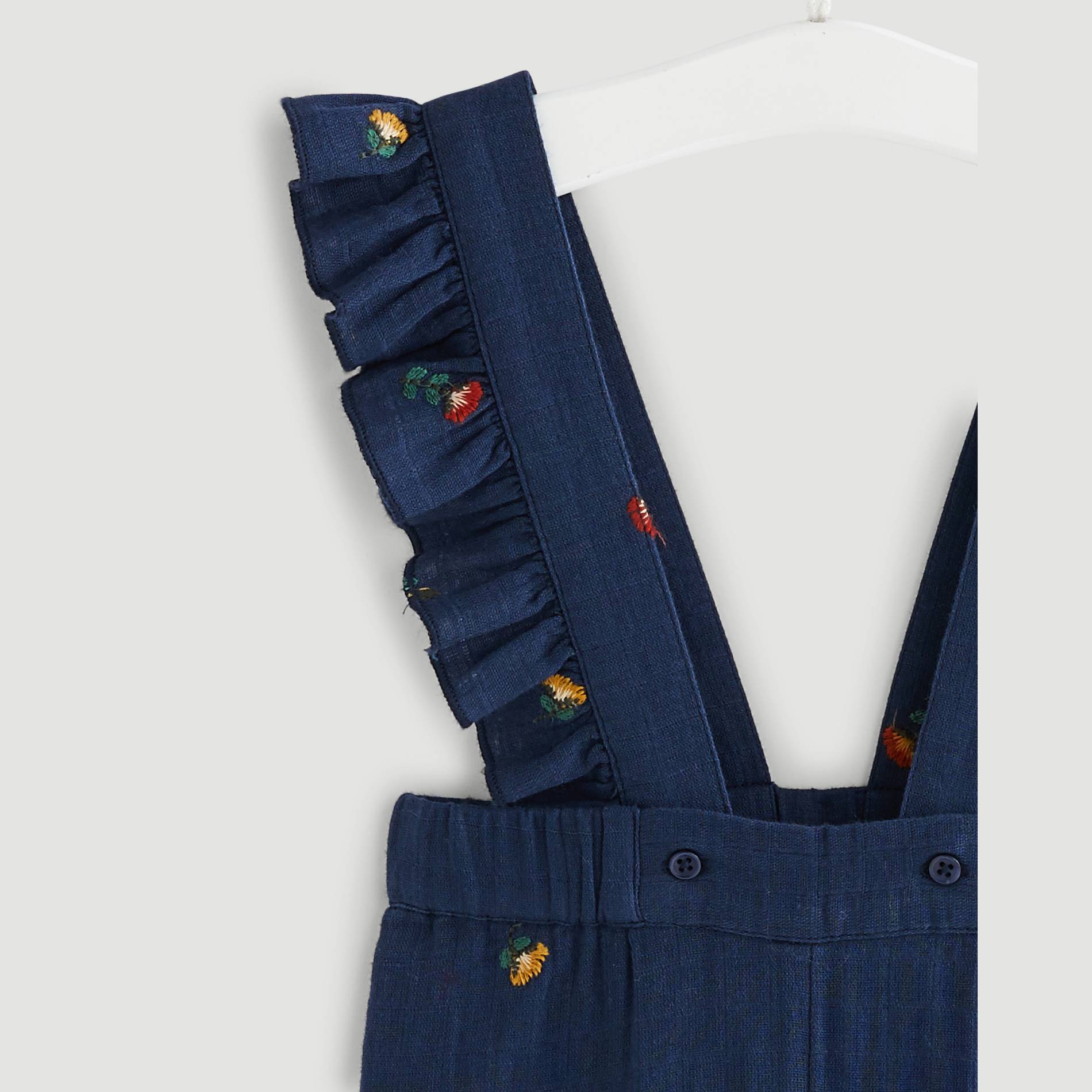 Pantalon avec bretelle volant brode, Bleu marine, large image number 2