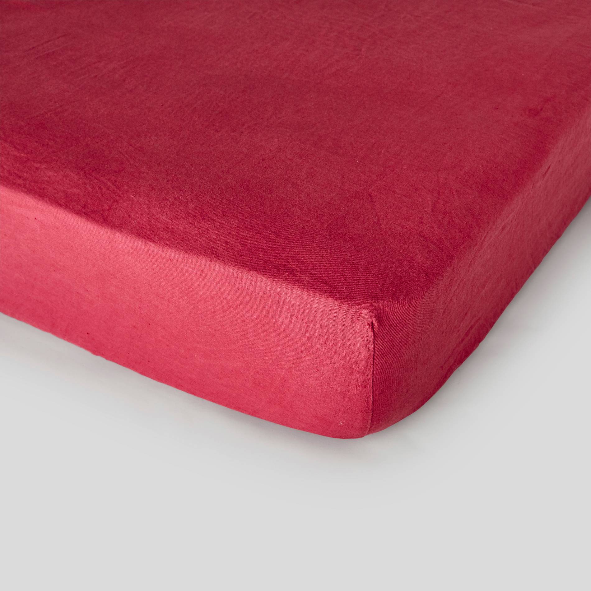 Drap housse 2 personnes, 140x190cm, lin lavé, exclusivité web, Bordeaux, large image number 0