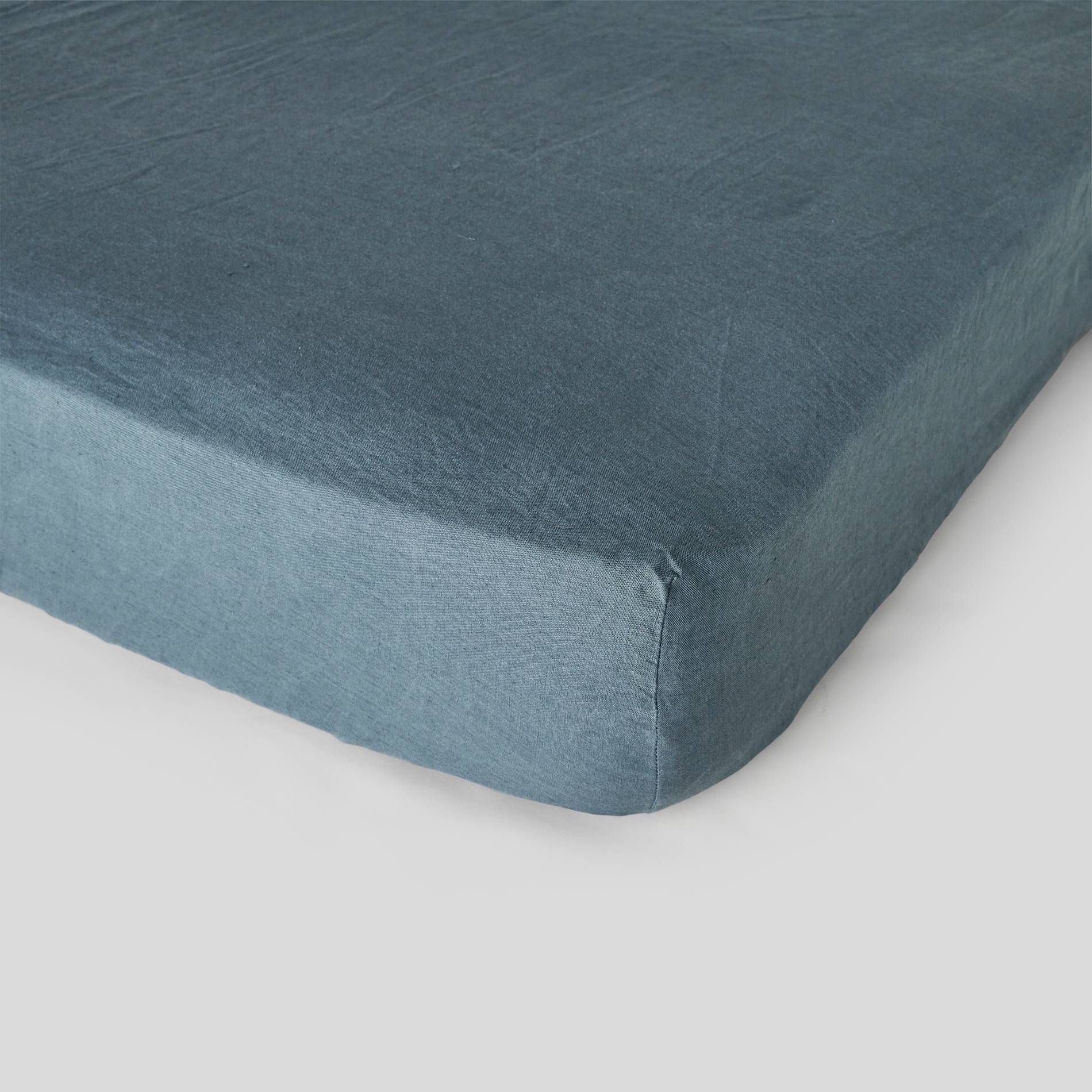 Drap housse 2 personnes, 140x190cm, lin lavé, exclusivité web, Bleu marine, large image number 0