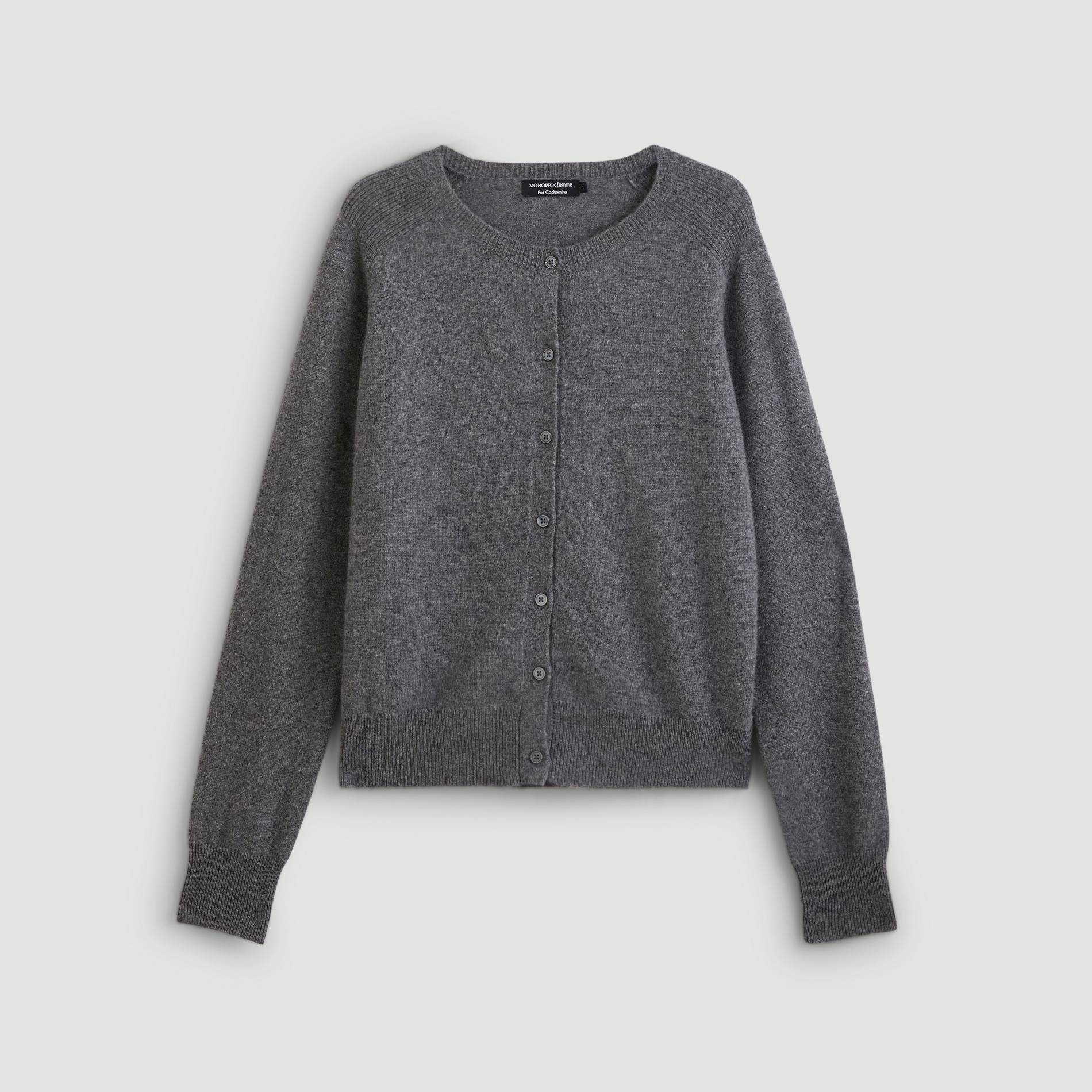 Cardigan manches longues en cachemire, Gris moyen, large image number 2.0