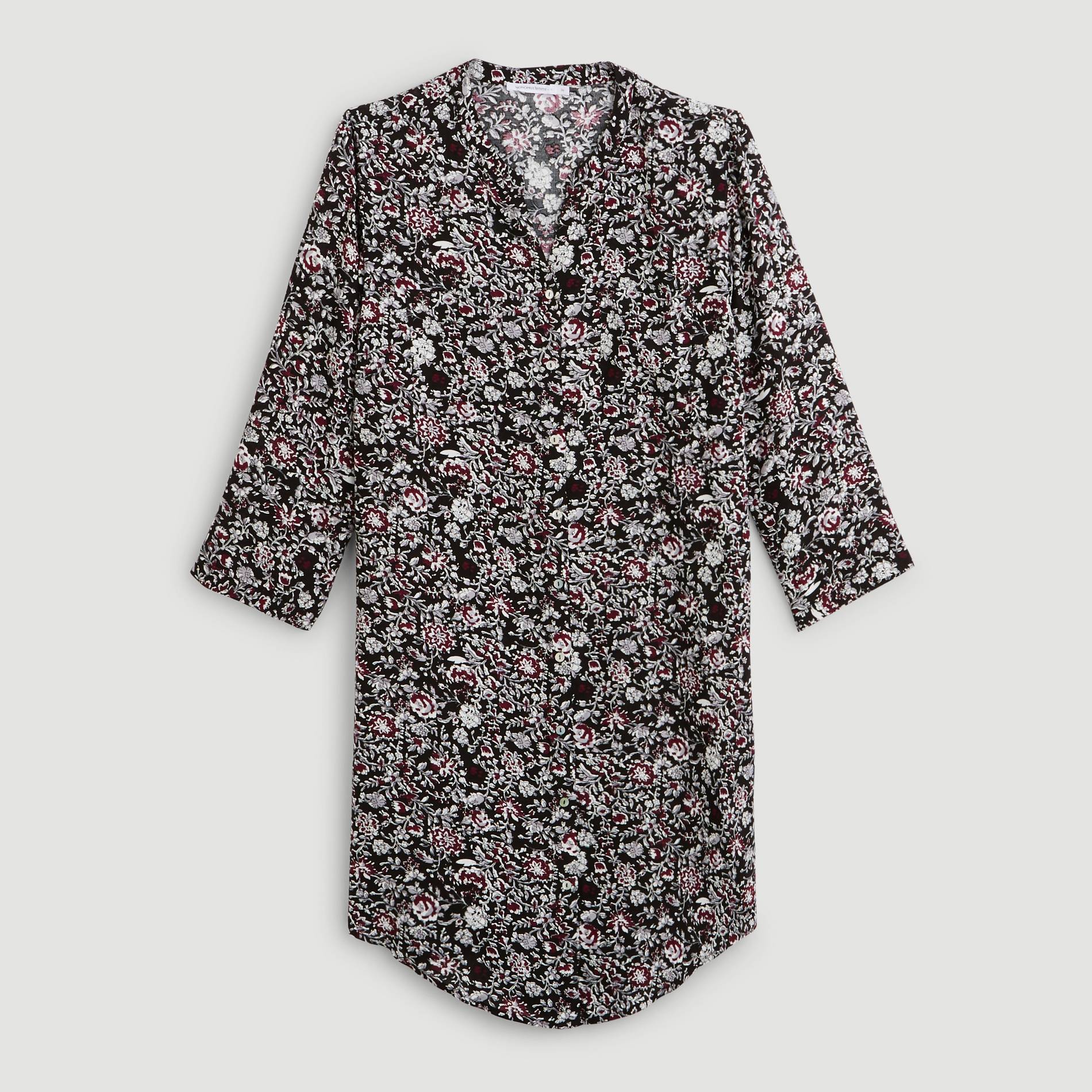 Chemise de nuit en viscose imprimee fleurs, Ecru, large image number 2.0