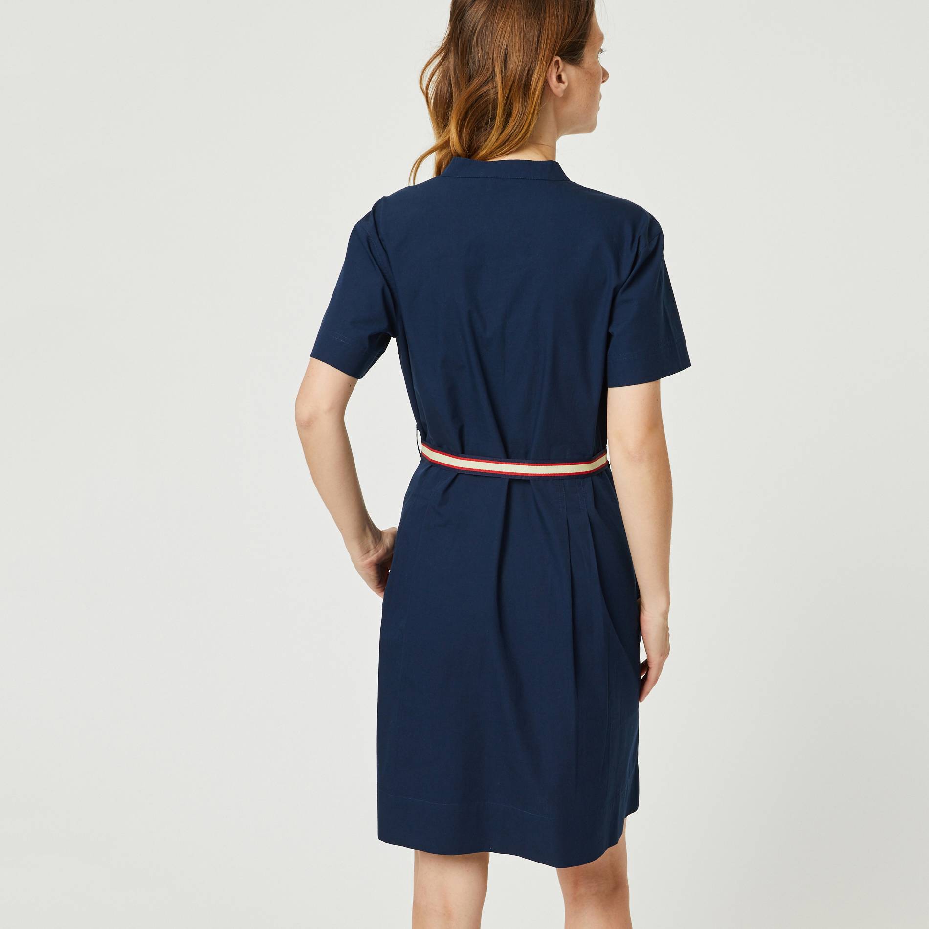 Robe courte col mao en coton avec ceinture, Bleu marine, large image number 1