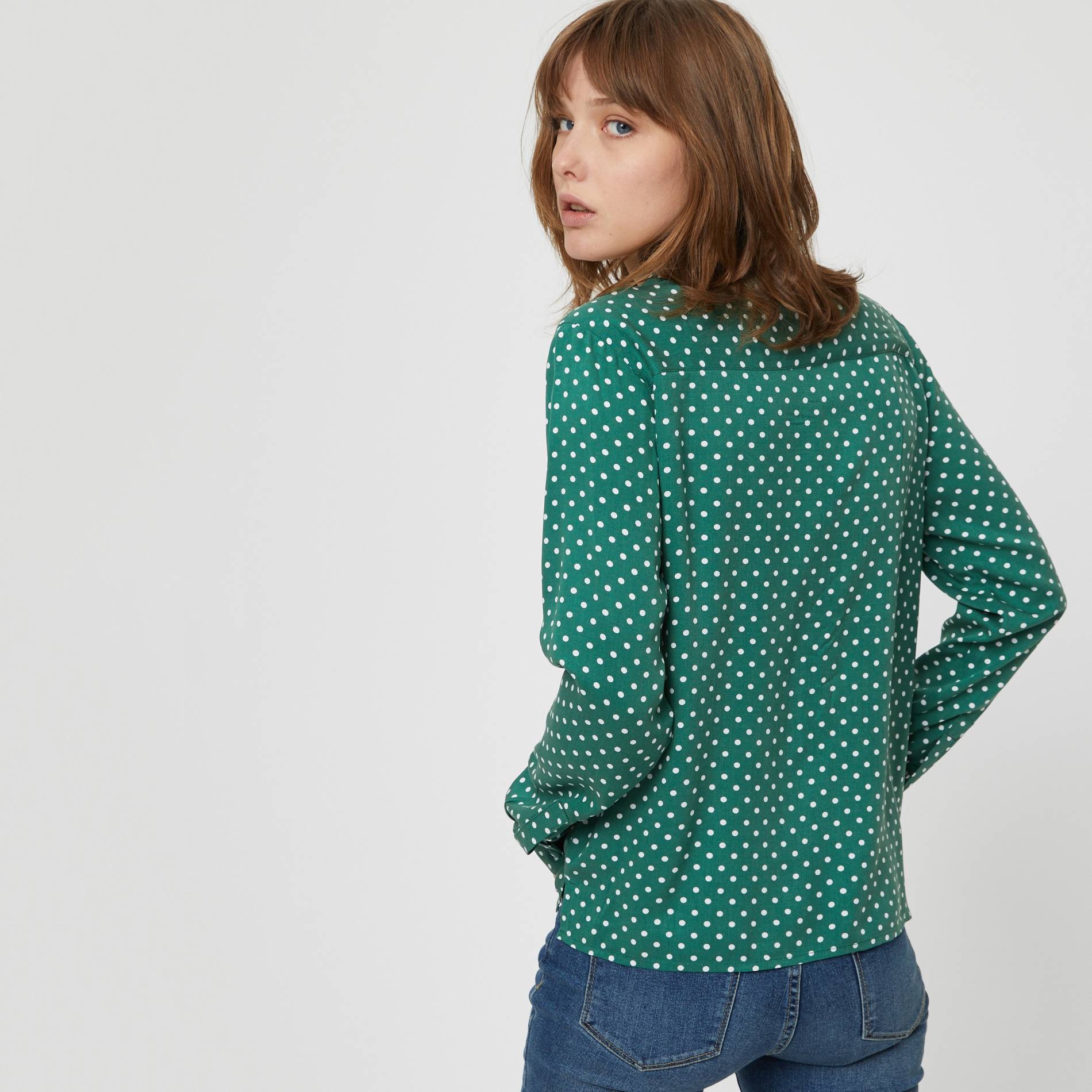 Chemise a pois col tailleur, Vert foncé, large image number 1.0