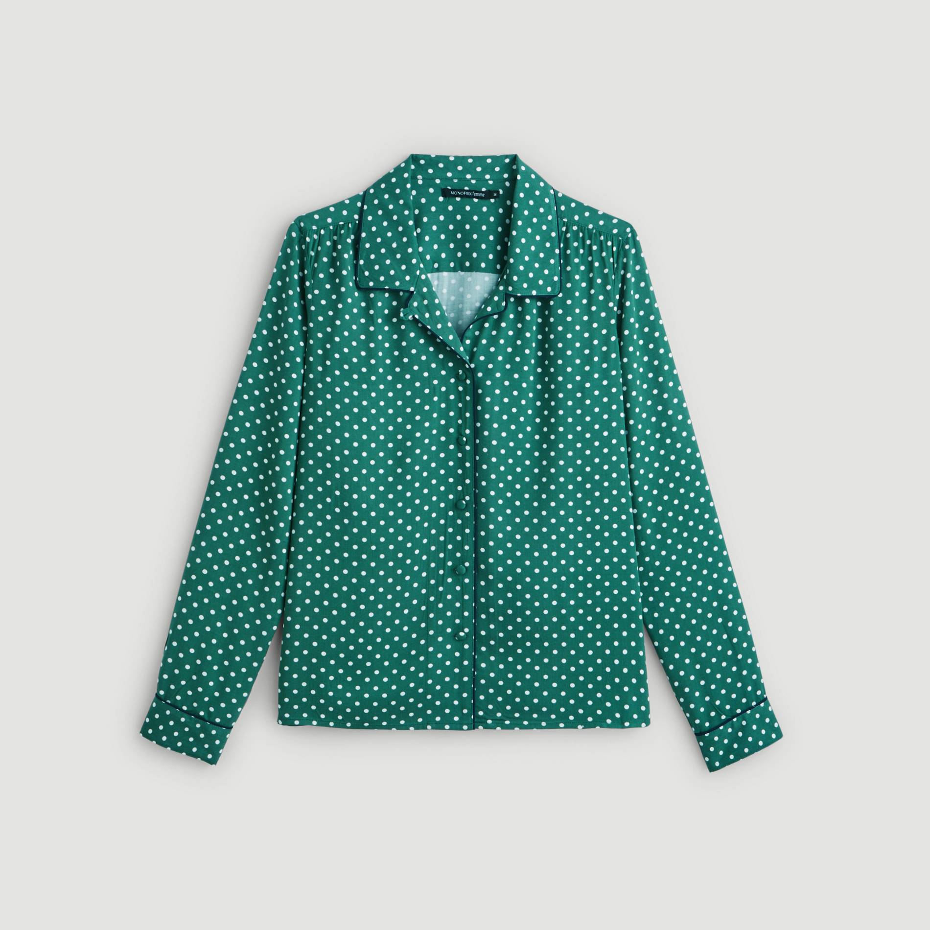 Chemise a pois col tailleur, Vert foncé, large image number 2.0