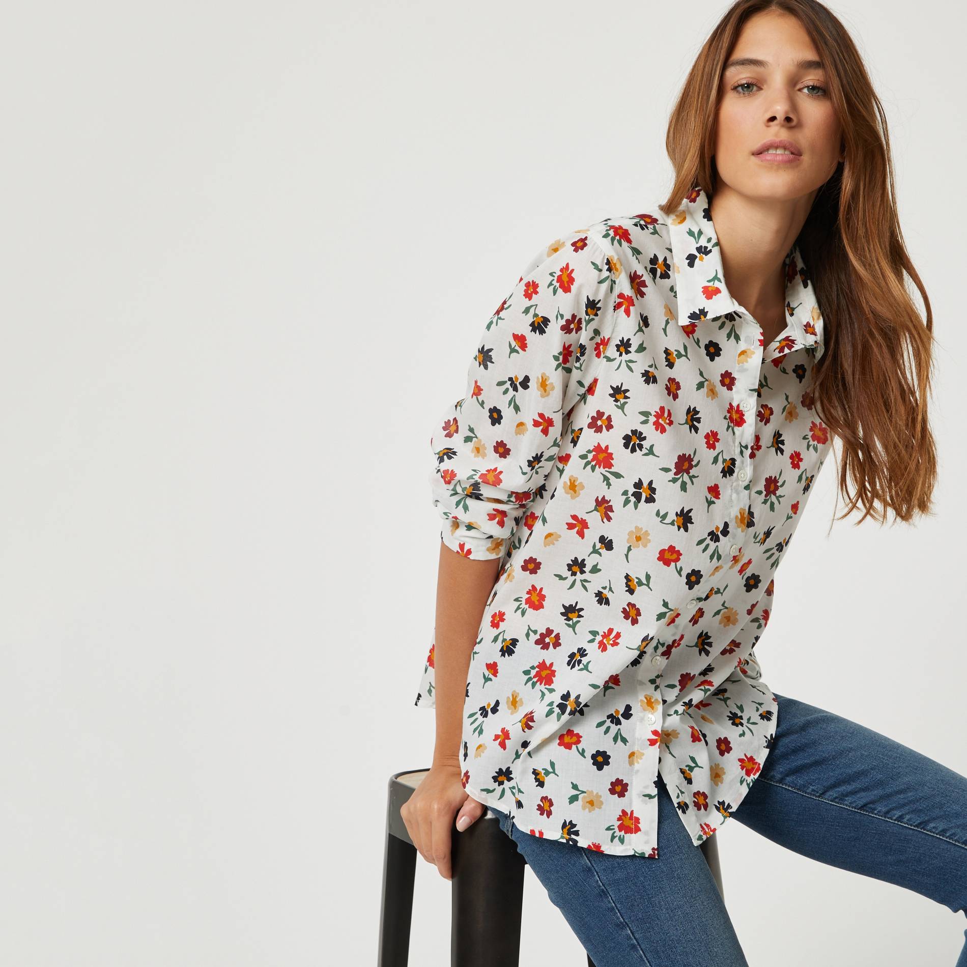 Chemise imprimee manches longues en coton BIO, Ecru, large image number 0.0