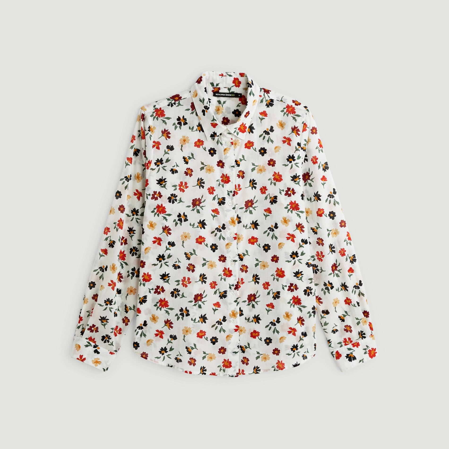Chemise imprimee manches longues en coton BIO, Ecru, large image number 2.0