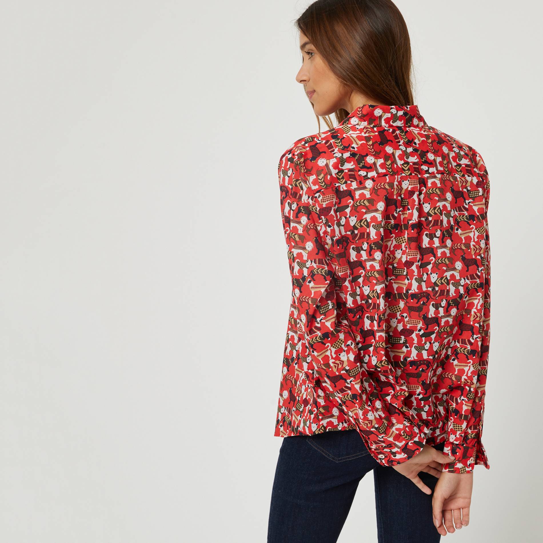 Chemise imprimee manches longues en coton BIO, Rouge, large image number 1