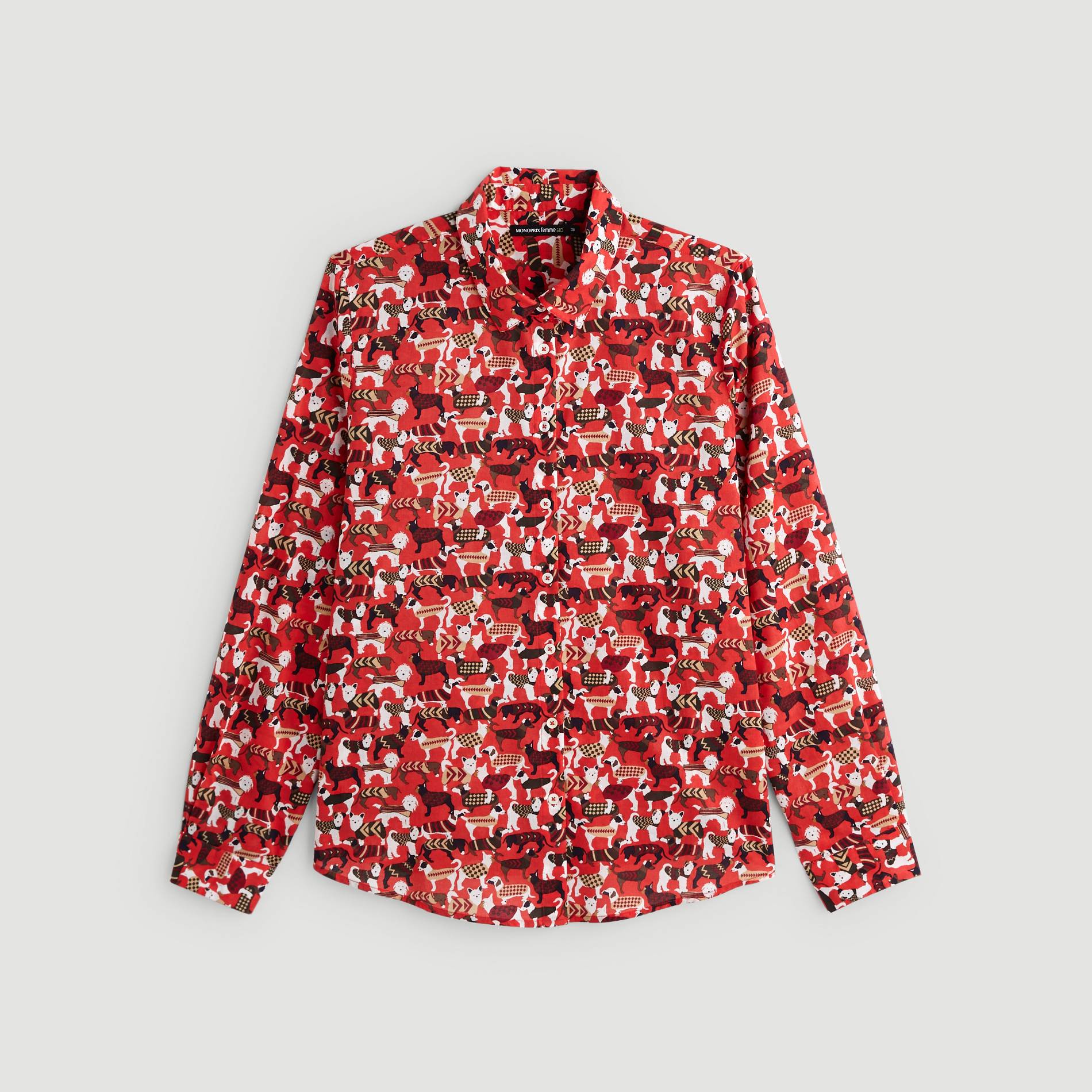 Chemise imprimee manches longues en coton BIO, Rouge, large image number 2.0