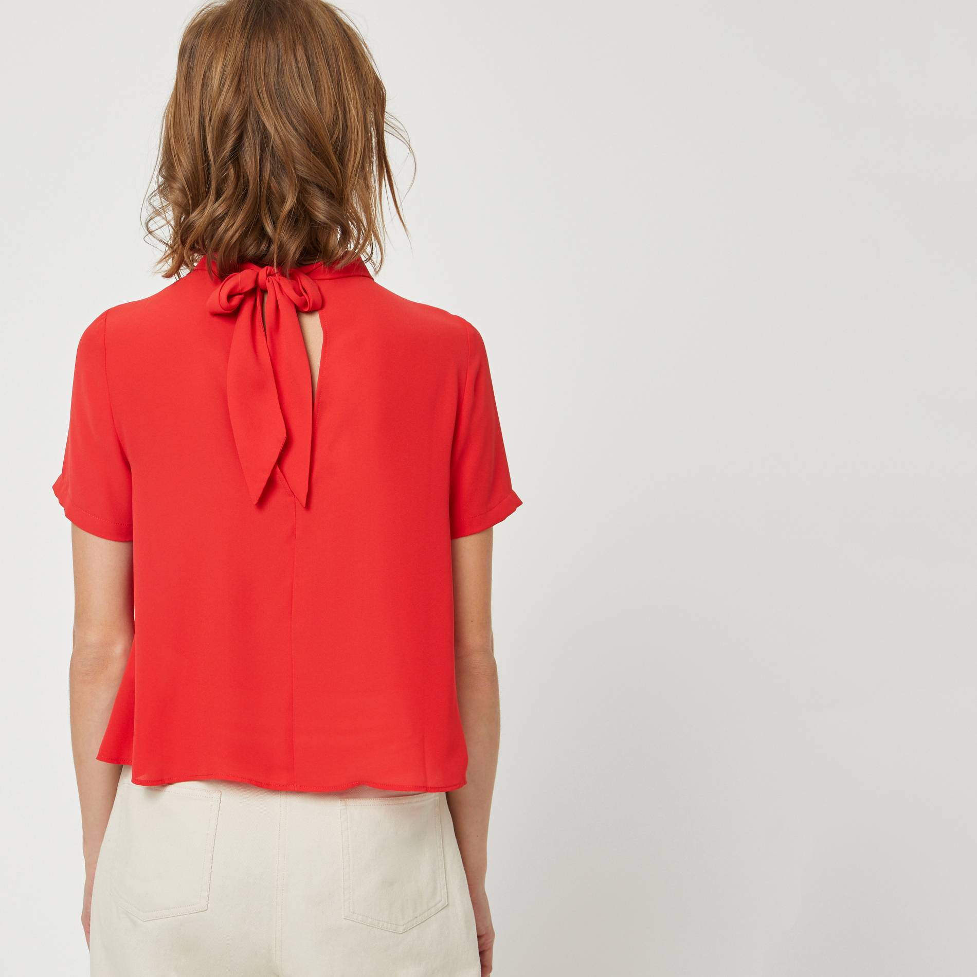 Blouse manches courtes avec lavalliere dos, Rouge, large image number 1.0