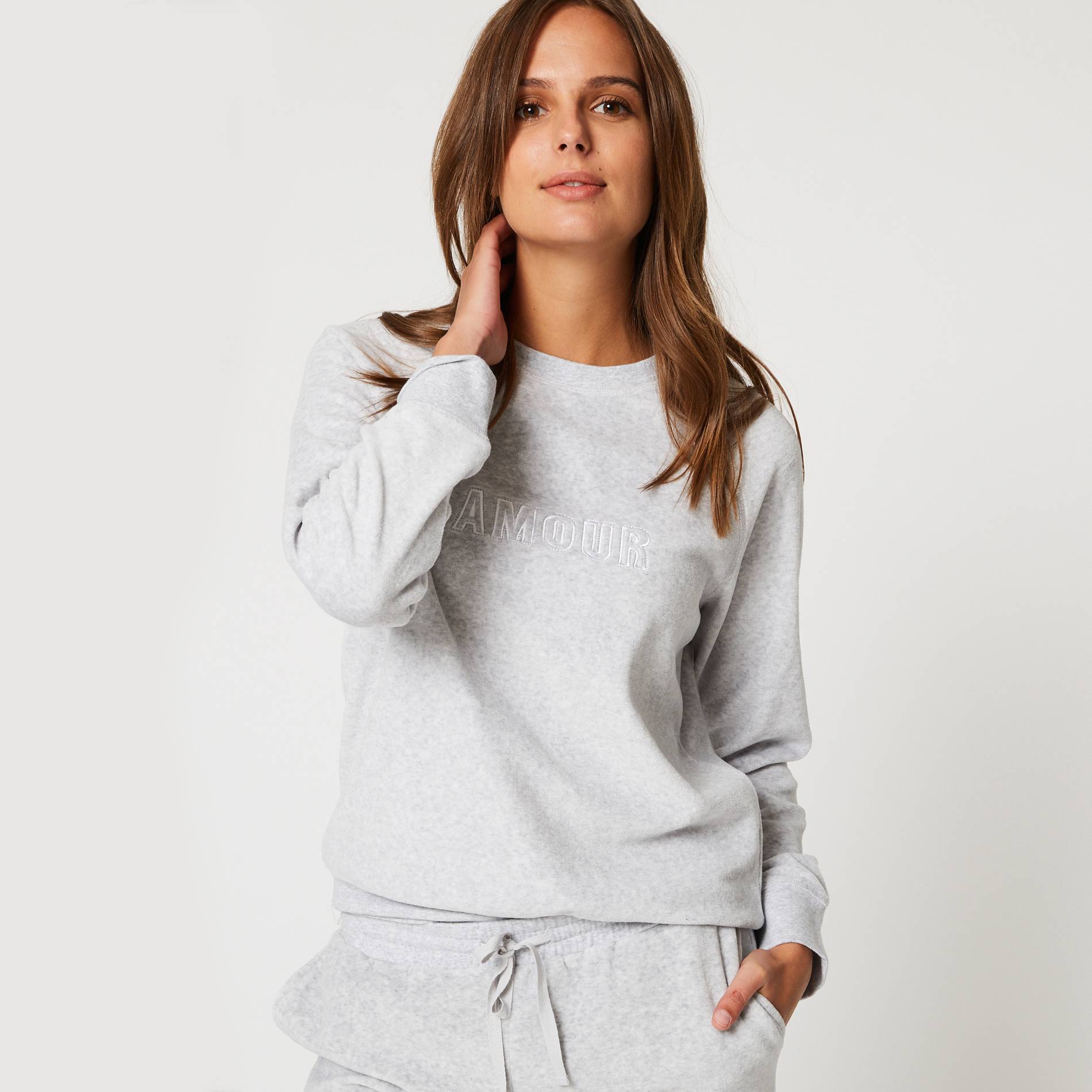 Sweat velours imprime, Gris moyen, large image number 0.0