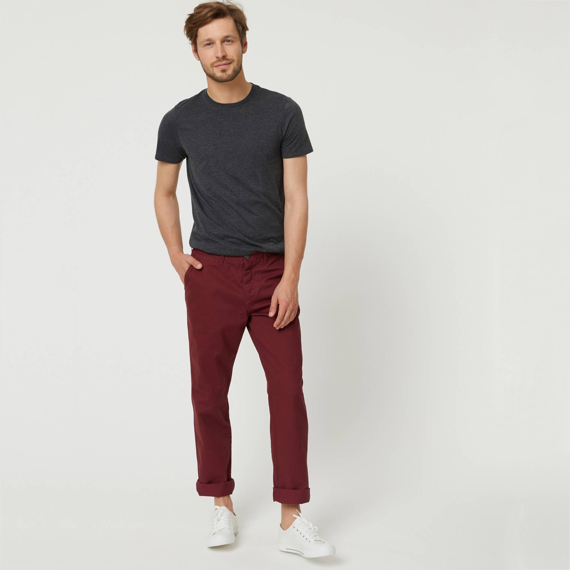 Pantalon chino coupe regular en coton BIO, Bordeaux, large image number 0.0