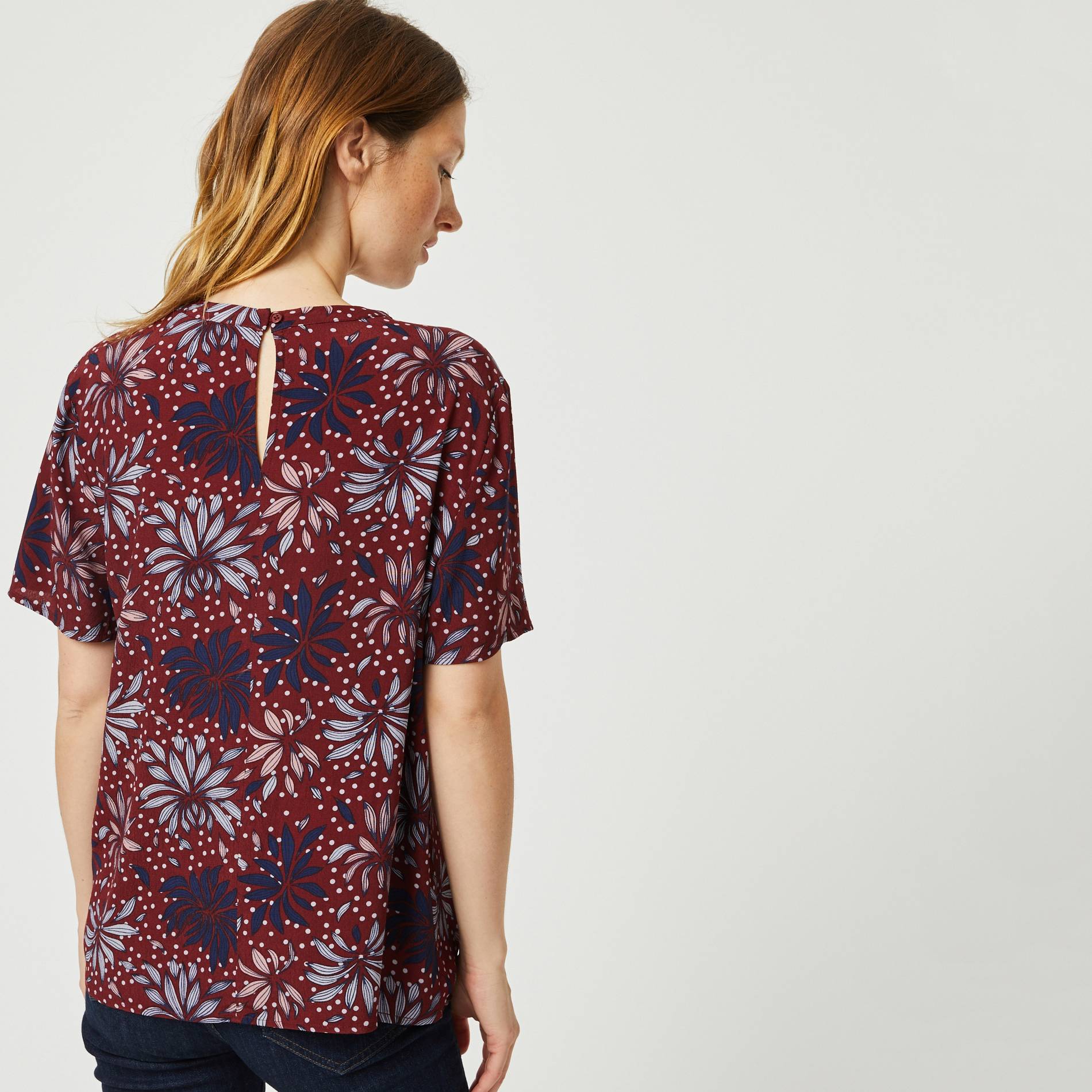 Top manches courtes imprime floral, Bordeaux, large image number 1.0