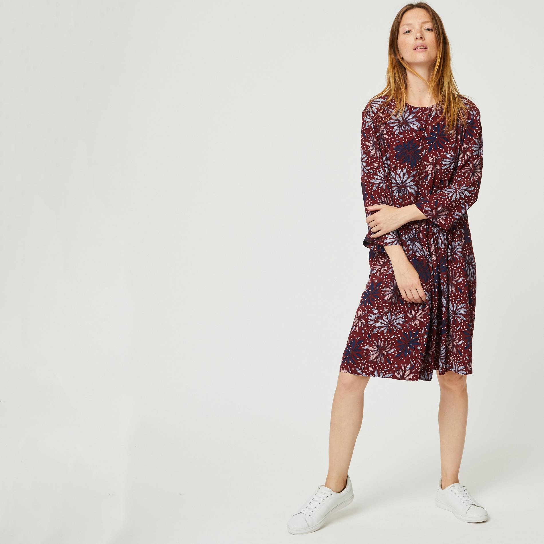 Robe courte manches 3/4 imprime floral, Bordeaux, large image number 0
