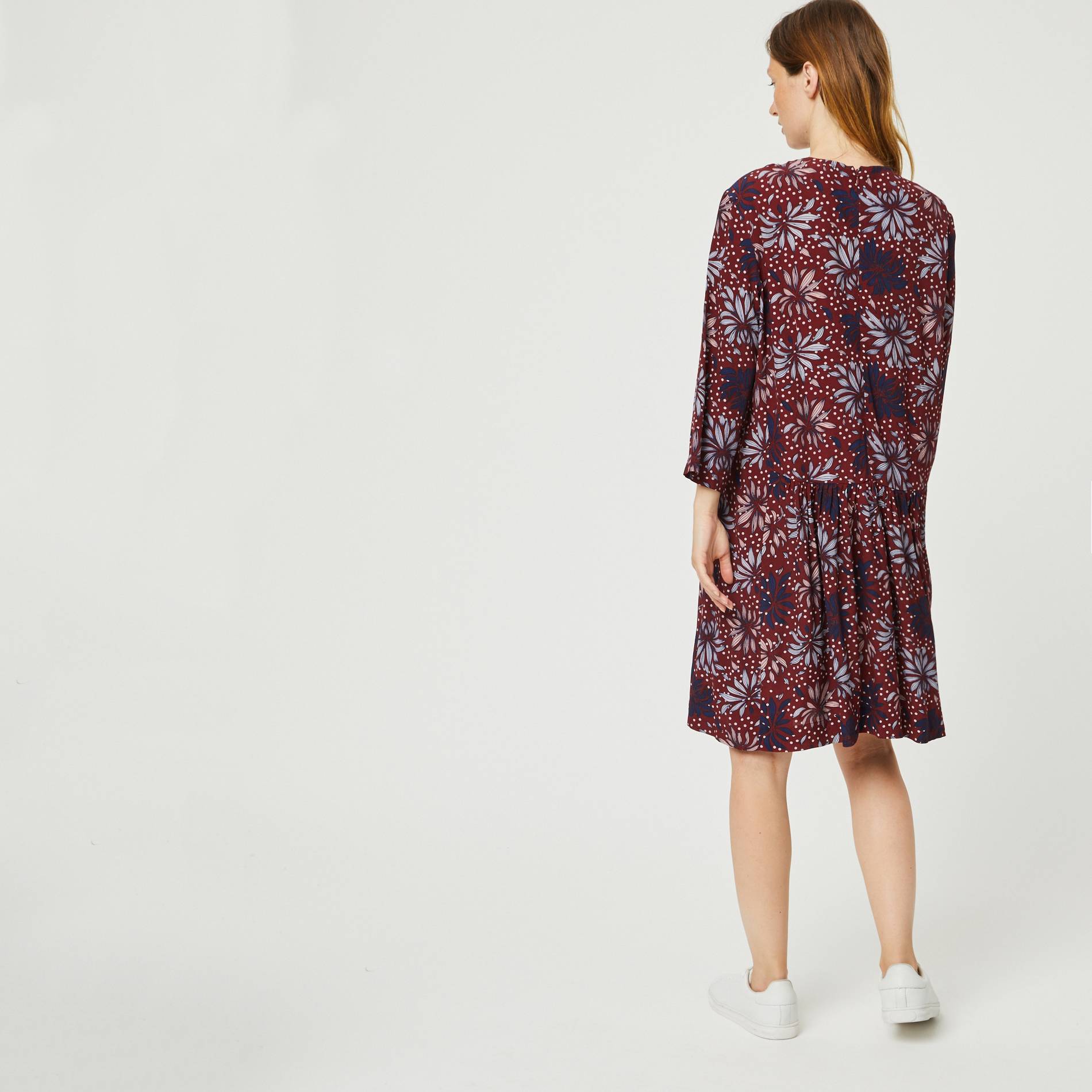 Robe courte manches 3/4 imprime floral, Bordeaux, large image number 1
