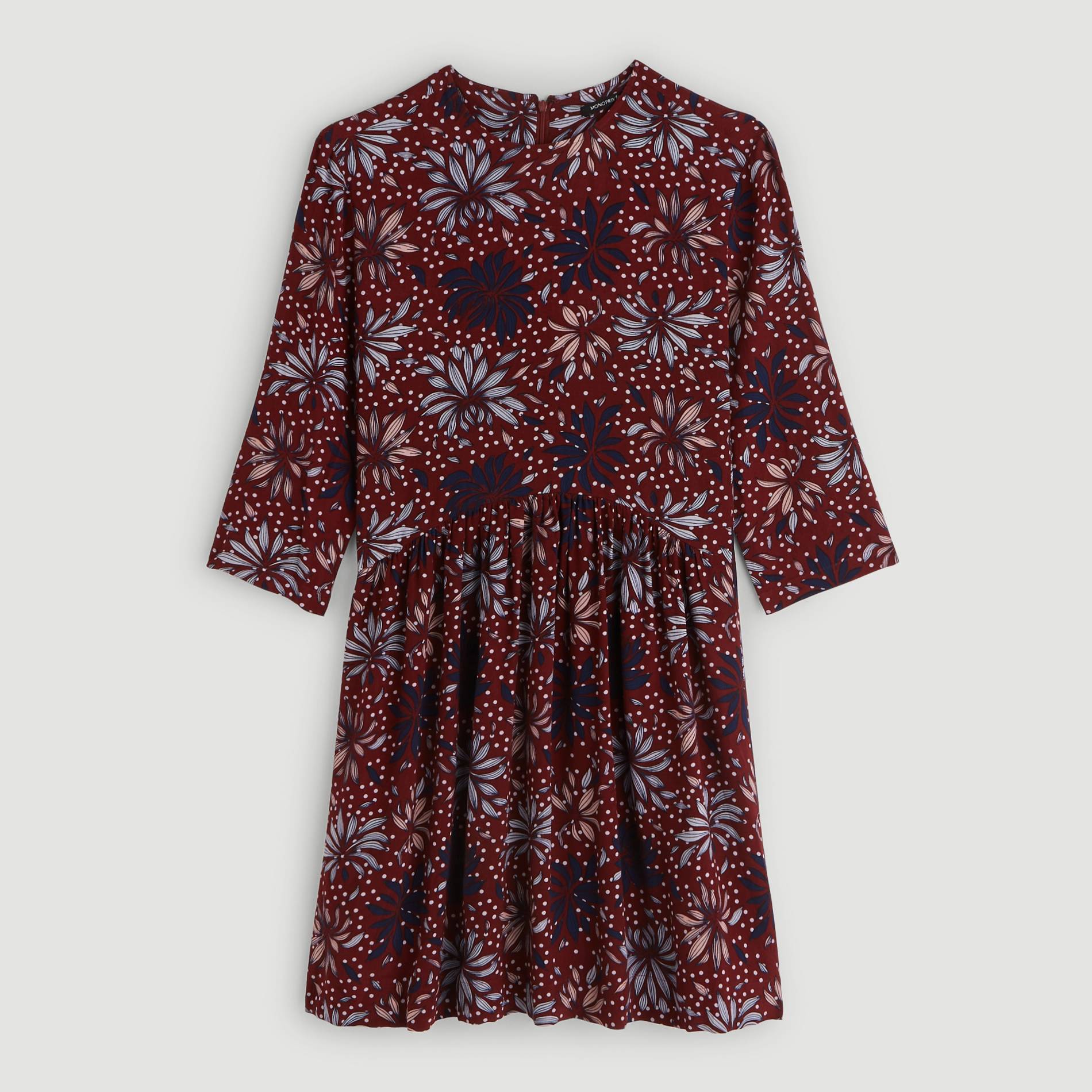 Robe courte manches 3/4 imprime floral, Bordeaux, large image number 2.0