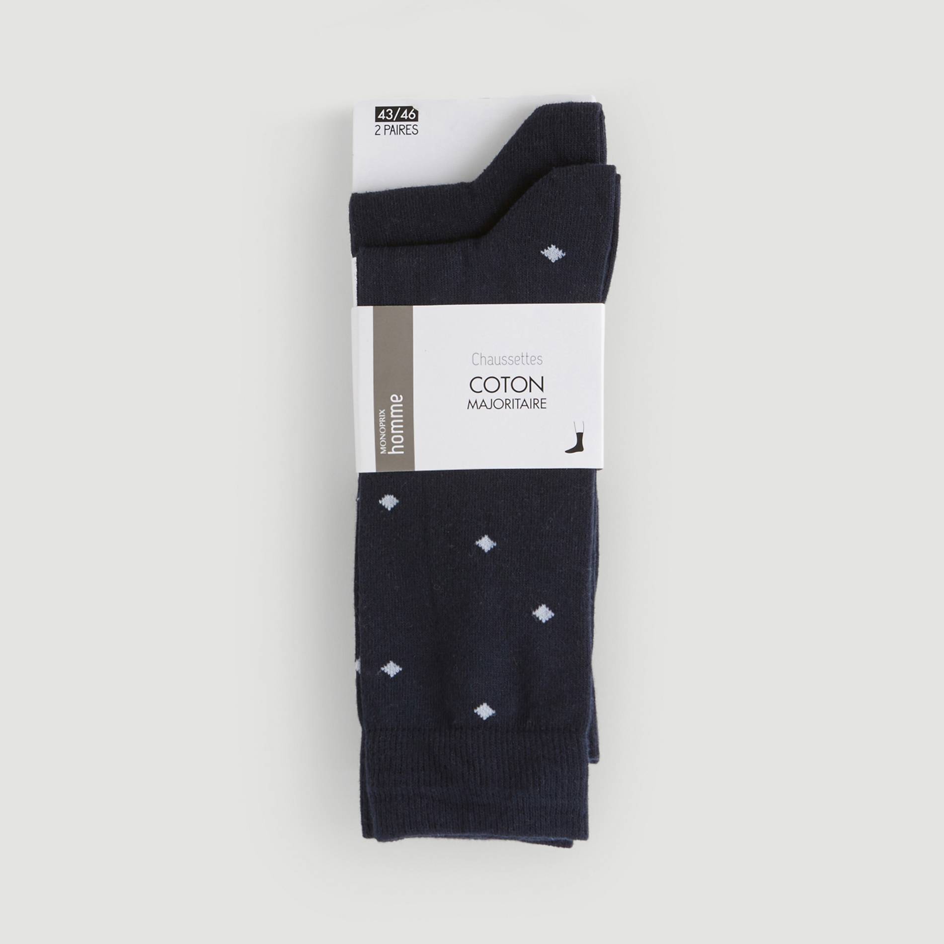 Chaussettes imprimees losanges x2, Bleu marine, large image number 0