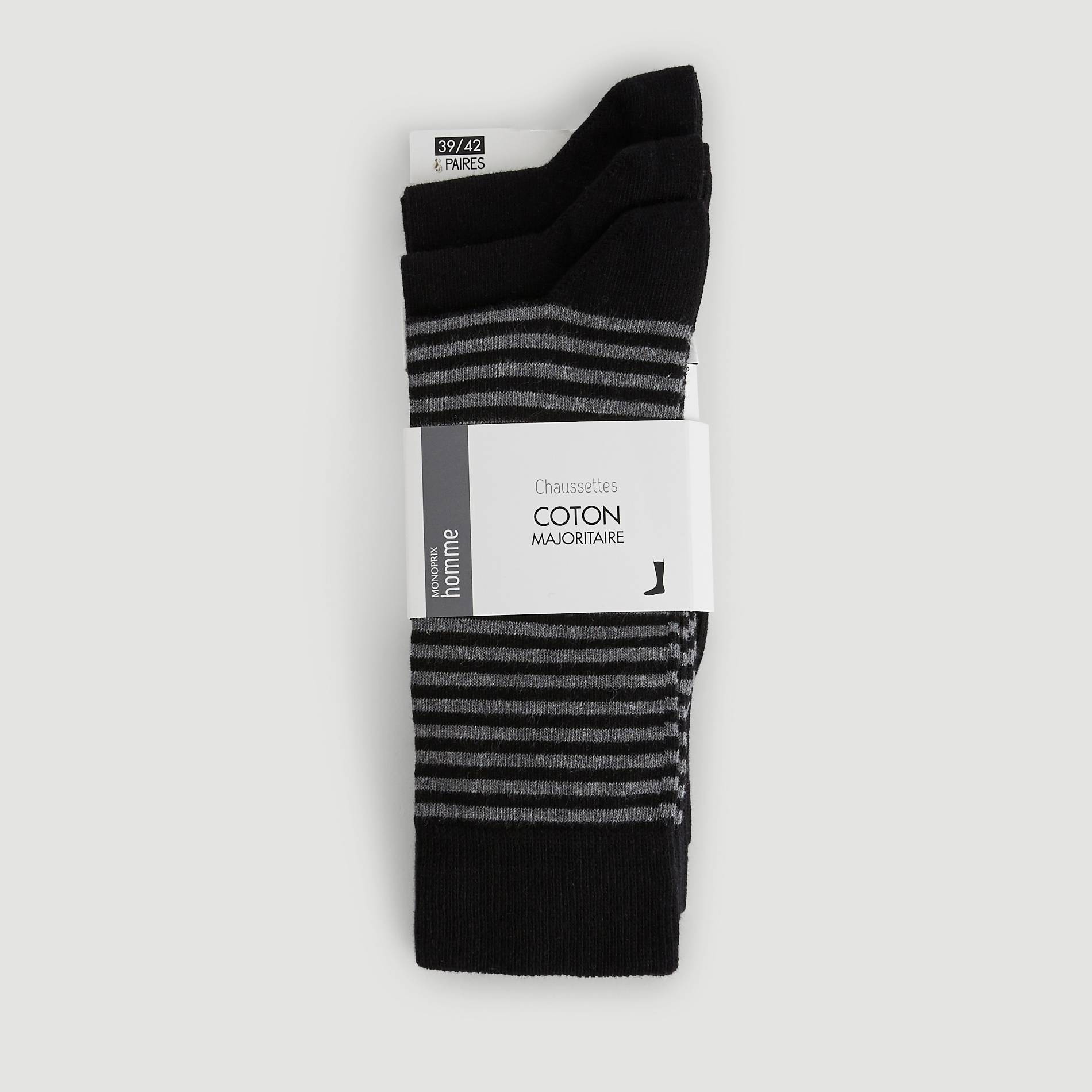 Lot de 3 paires de chaussettes rayees, Noir, large image number 0