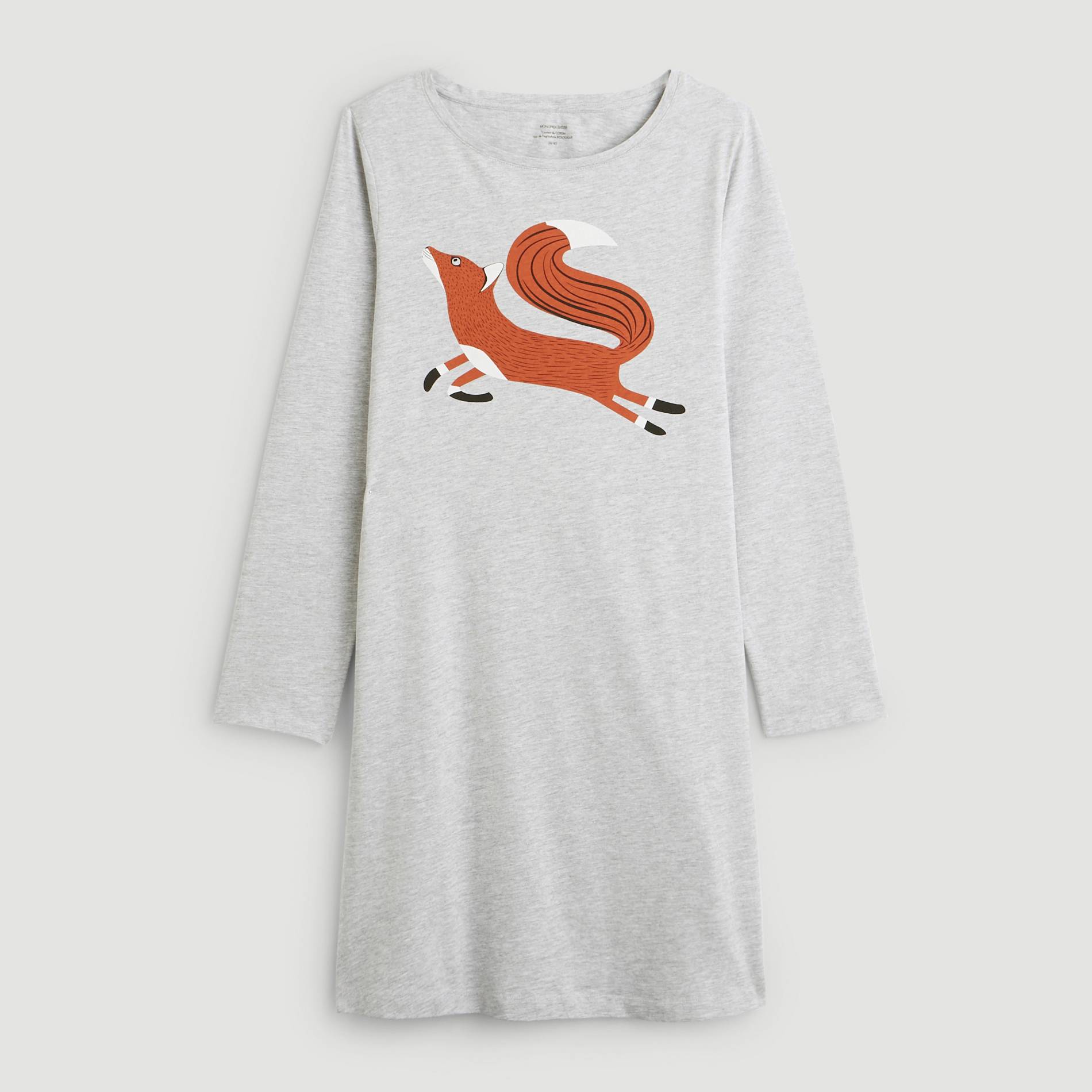 Chemise de nuit manches longues imprime animal en coton BIO, Gris moyen, large image number 2