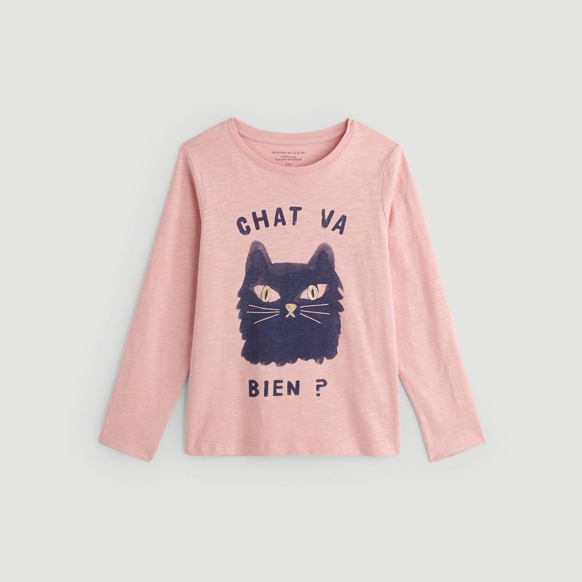T-shirt manches longues imprime en coton BIO, Bois de rose, large image number 0