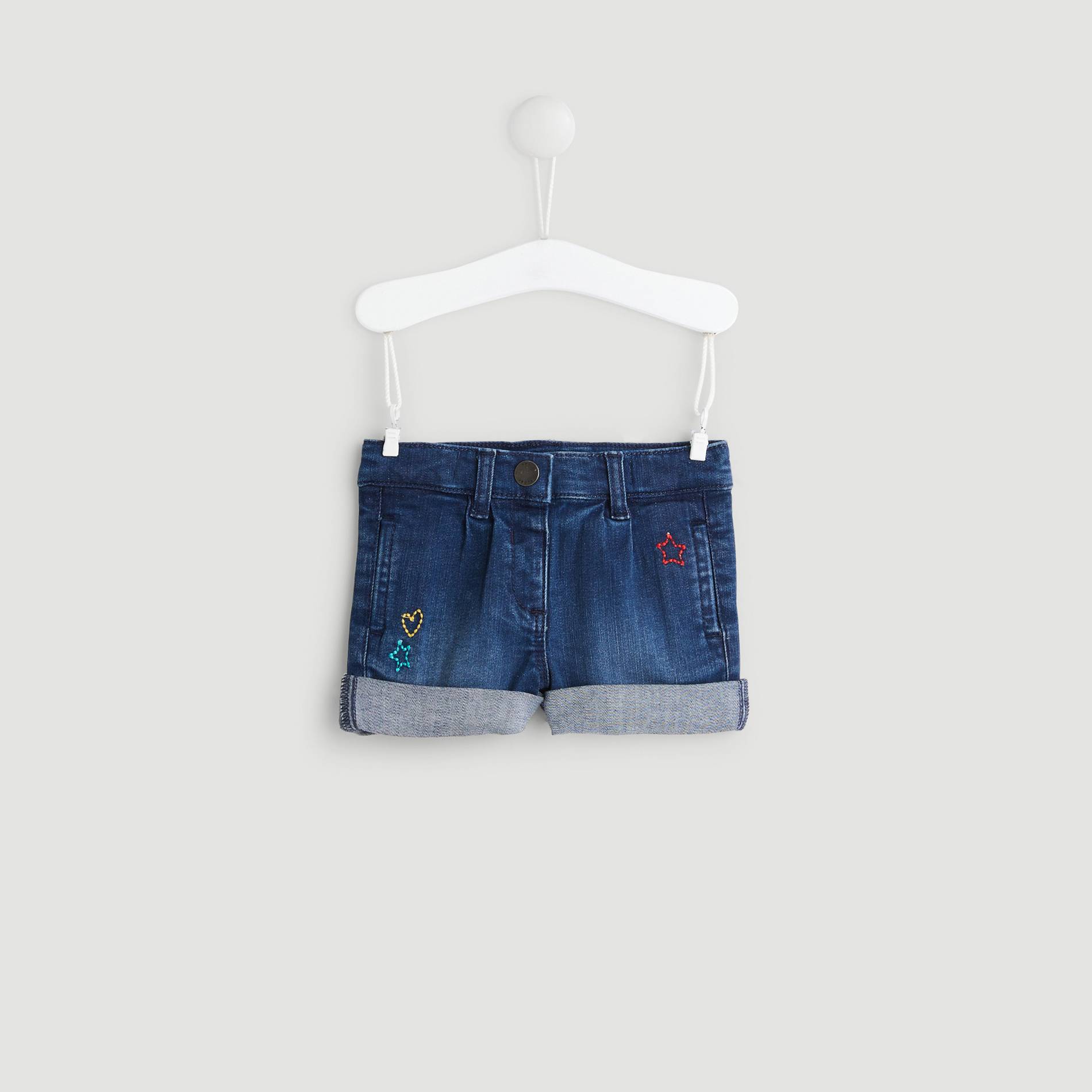 Short denim brodé, Bleu marine, large image number 0