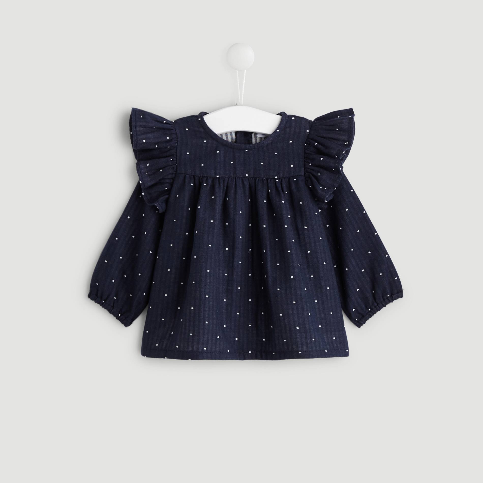 Blouse manches longues tissee pois, Bleu marine, large image number 0