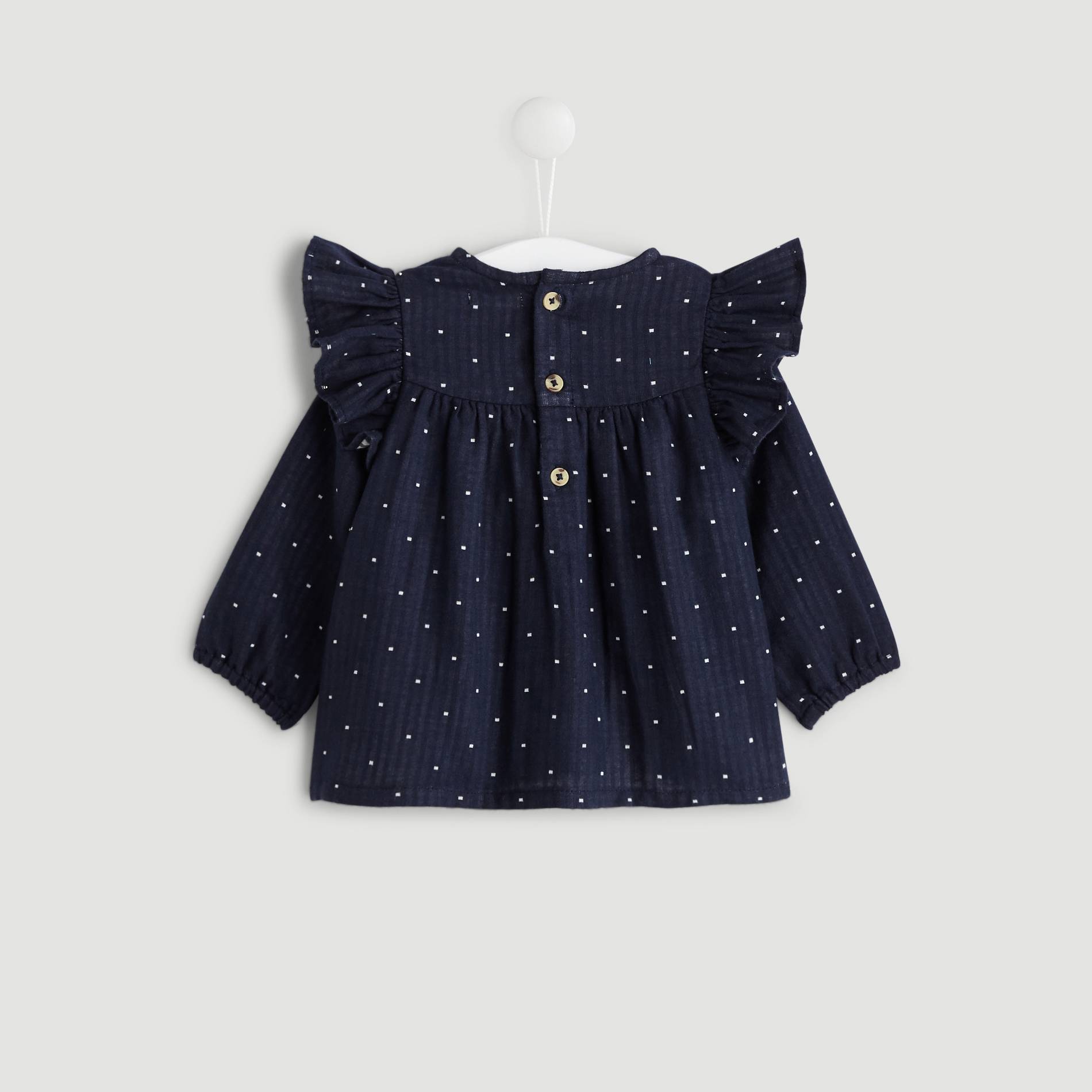 Blouse manches longues tissee pois, Bleu marine, large image number 1.0