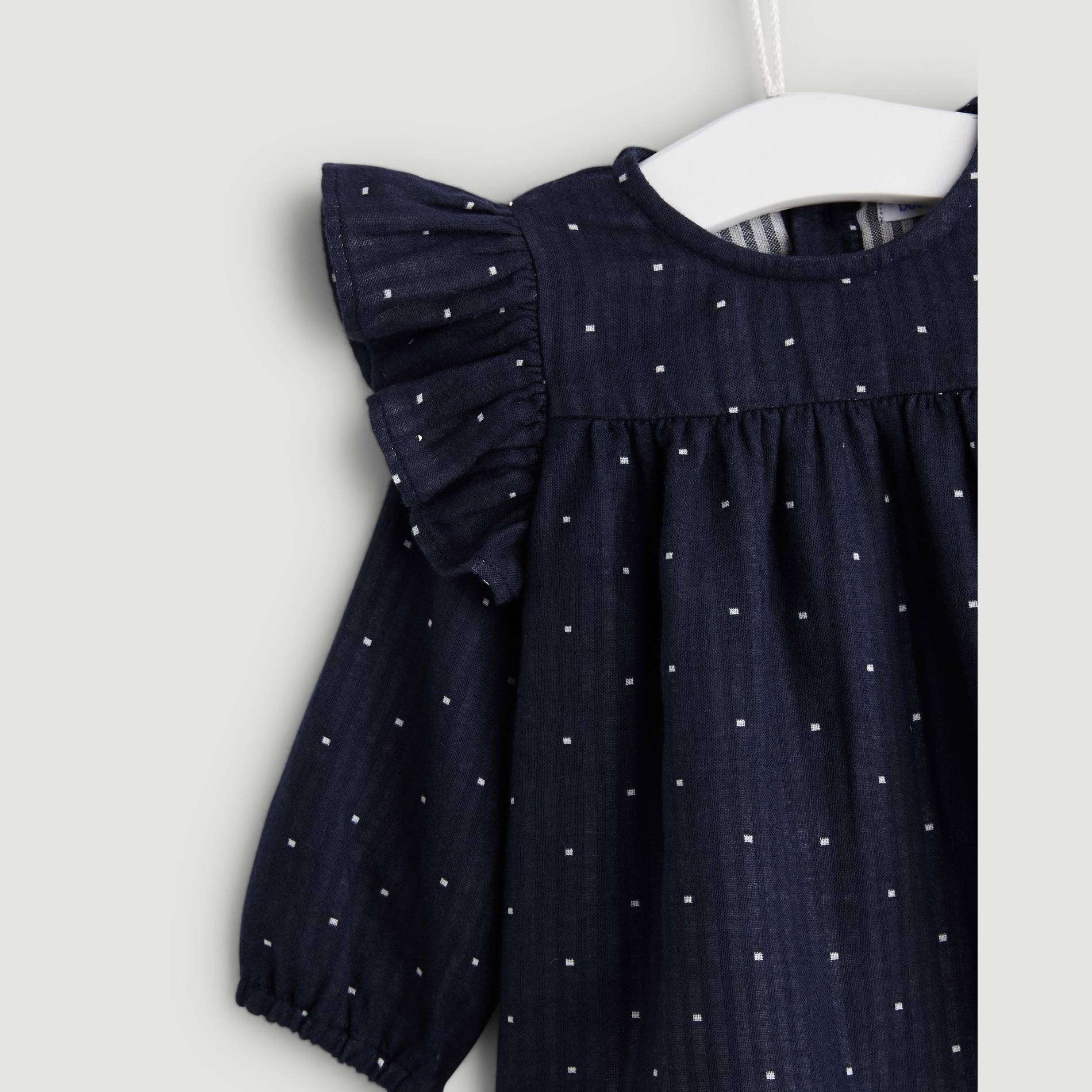 Blouse manches longues tissee pois, Bleu marine, large image number 2.0