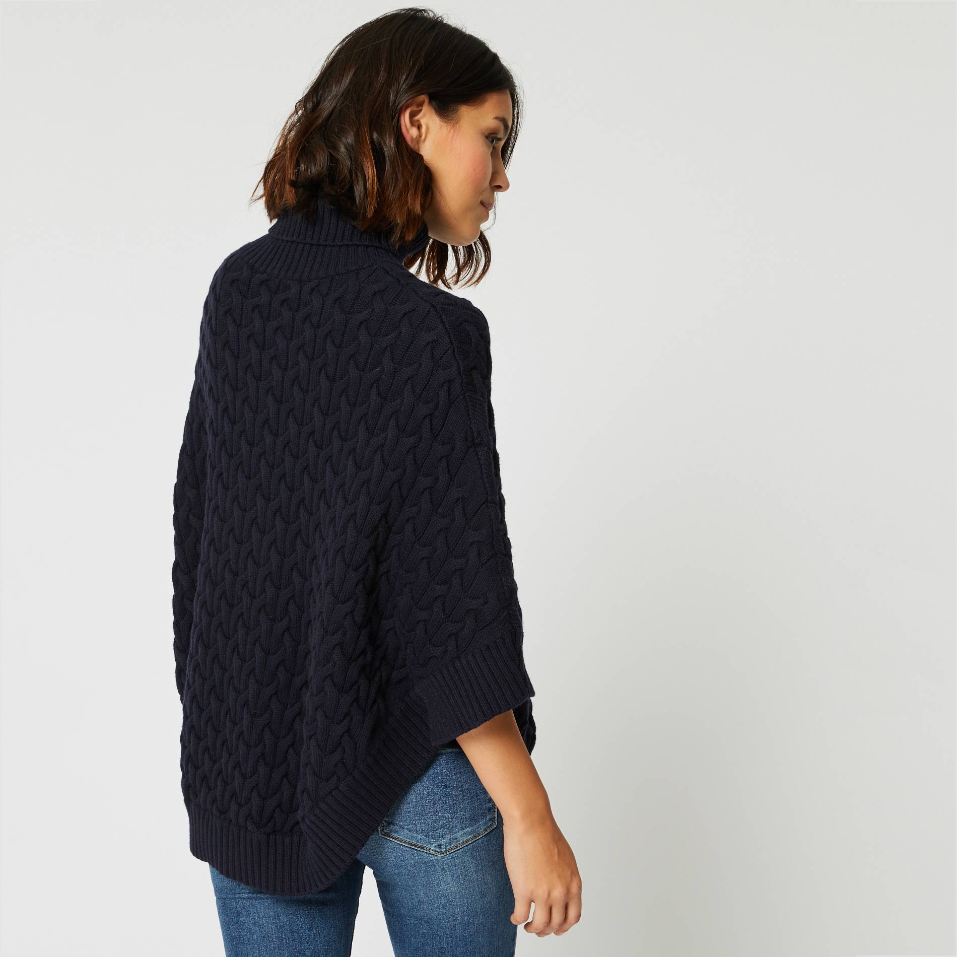 Poncho tricot torsade, Bleu marine, large image number 1